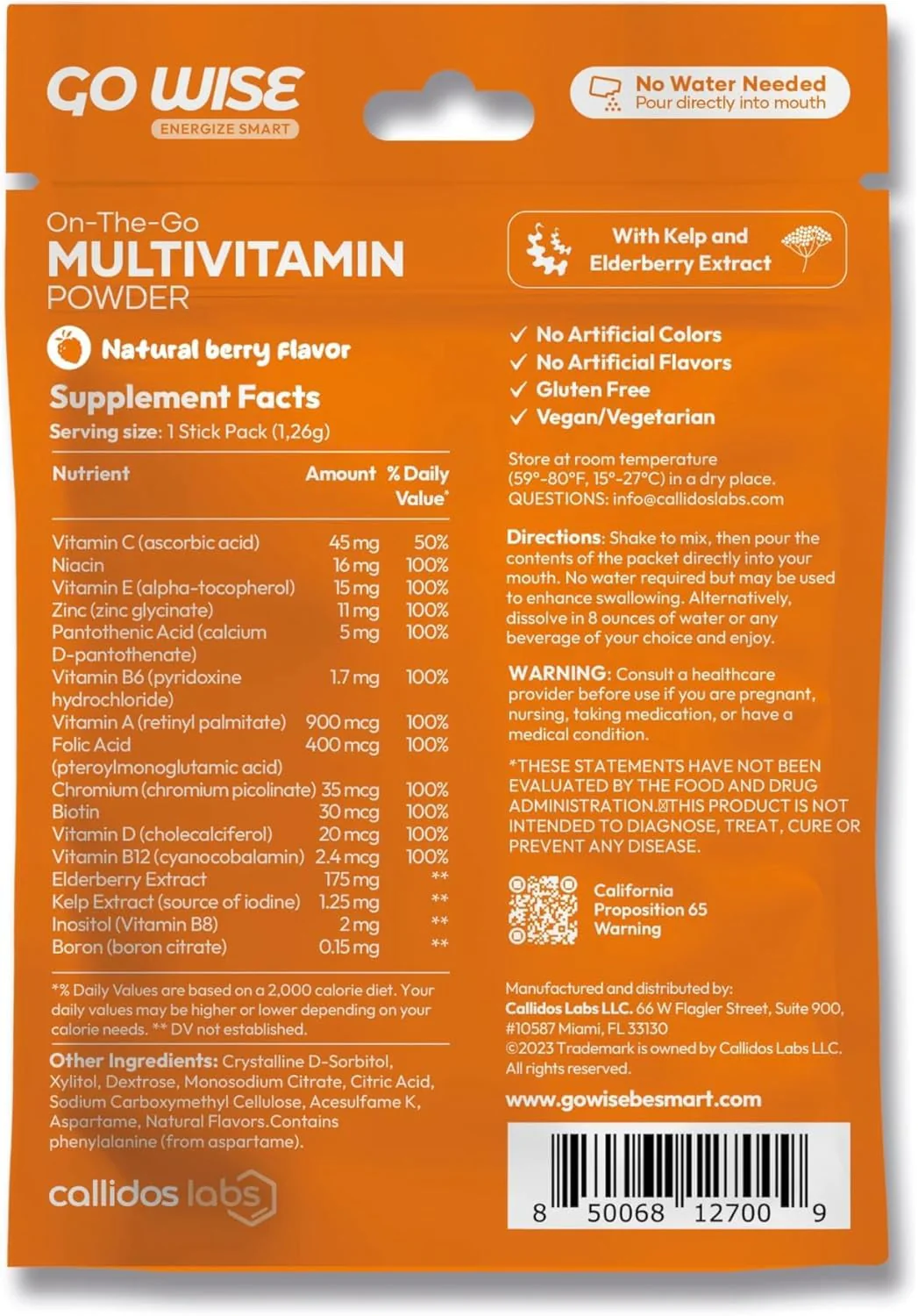 Go Wise On The Go Multivitamin Powder - Natural Berry (Pack of 3) | 14 Travel Sticks - Image 3