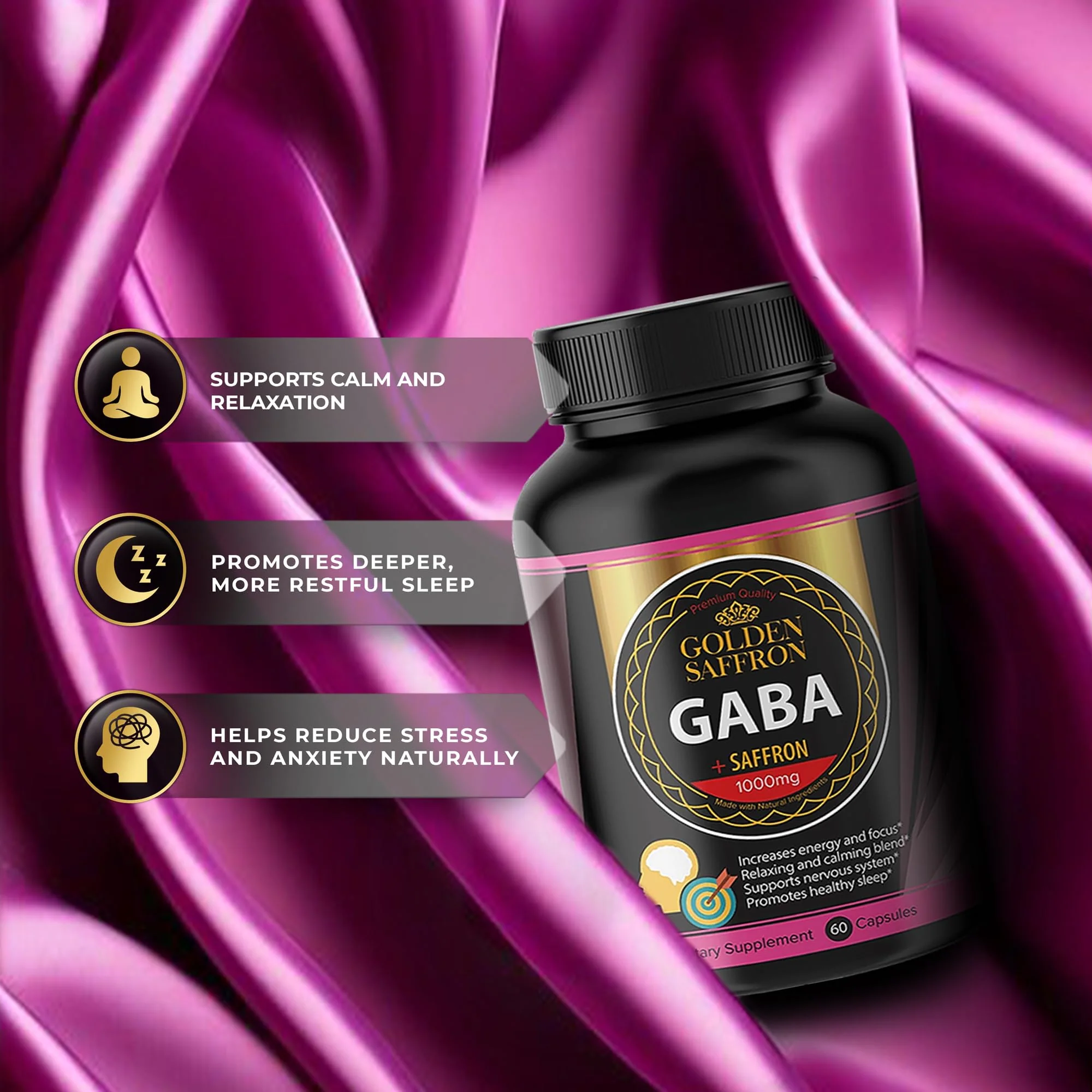 GOLDEN SAFFRON GABA + Saffron Extract Supplement – Relaxation, Sleep & Mood Support – Non-GMO, Made in USA - Image 3