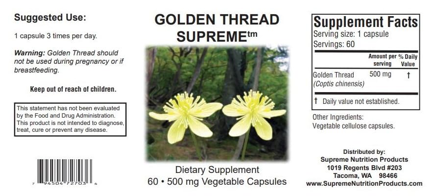 Golden Thread Supreme: 60 Coptis Chinensis Vegetarian Capsules | Supreme Nutrition - Image 2