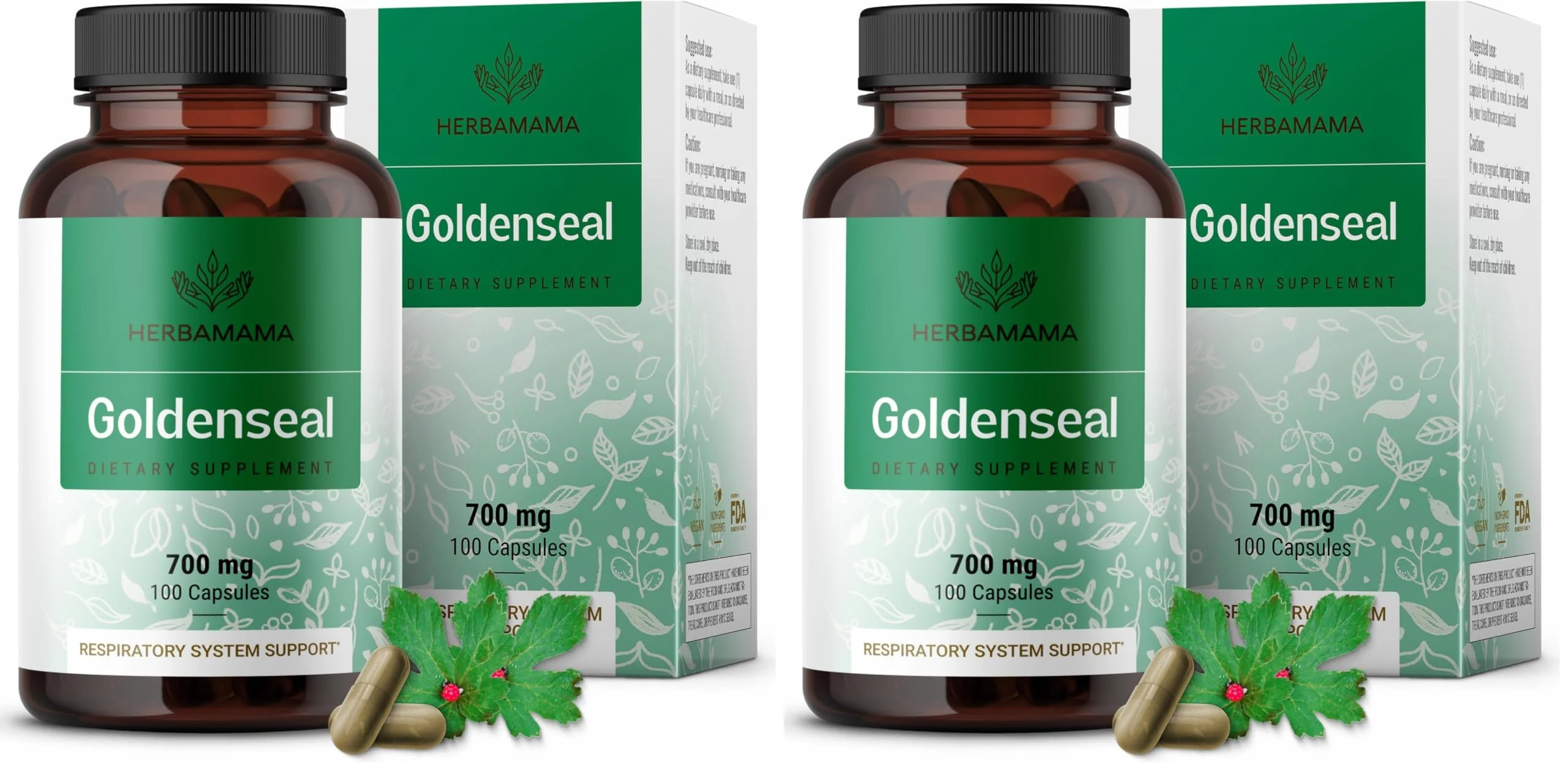 Goldenseal Root Capsules 700mg - Immune & Respiratory Support | Vegan, Non-GMO (Pack of 2)