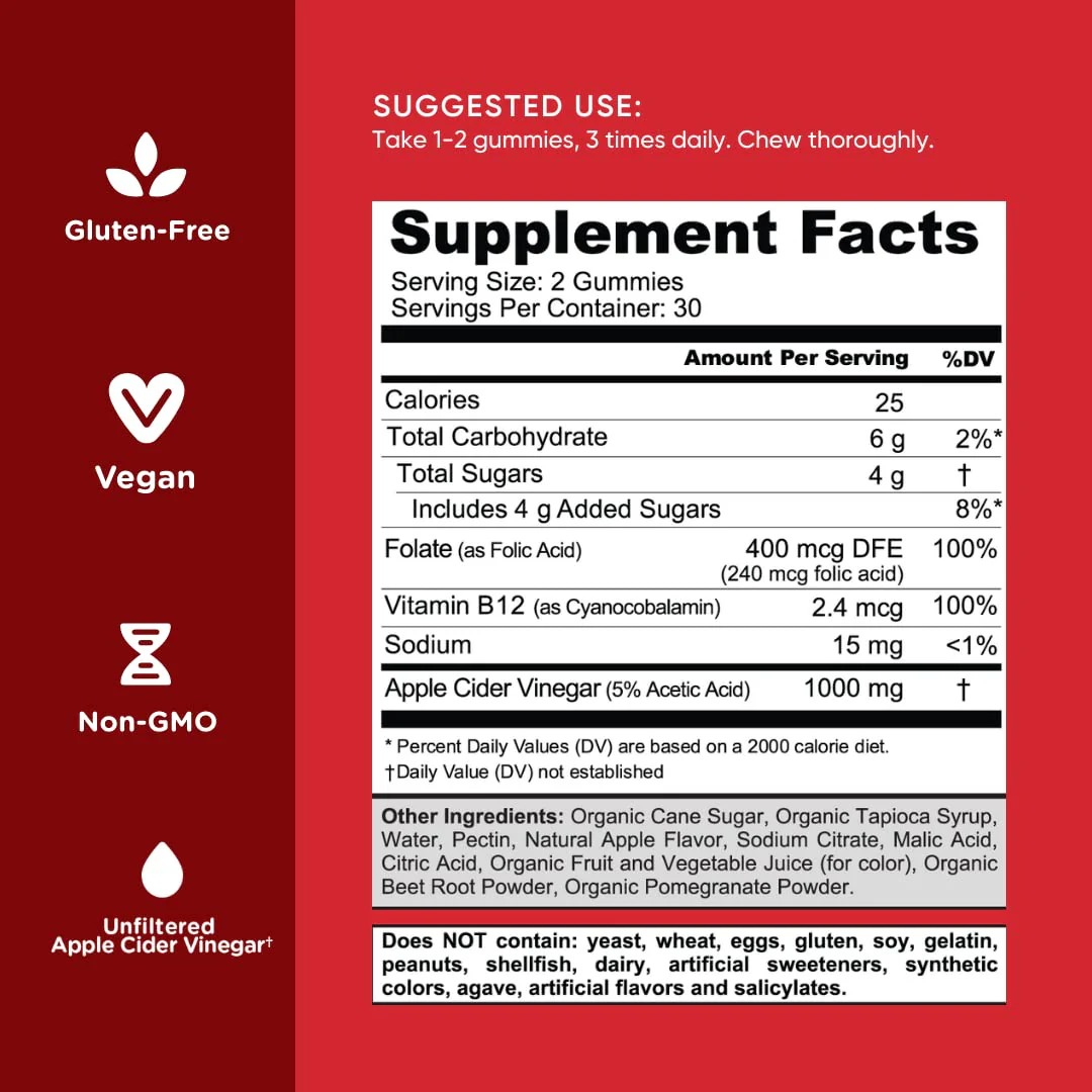 Goli Apple Cider Vinegar Gummies – 180 Count | B9 & B12, Vegan, Gluten-Free, Non-GMO - Image 5