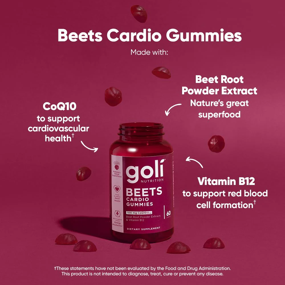 Goli Beets Cardio Gummies with CoQ10 & Vitamin B12 – Beetroot Extract for Cardiovascular Wellness – Vegan, Non-GMO, Gluten-Free – 60 Count (3 Pack) - Image 2