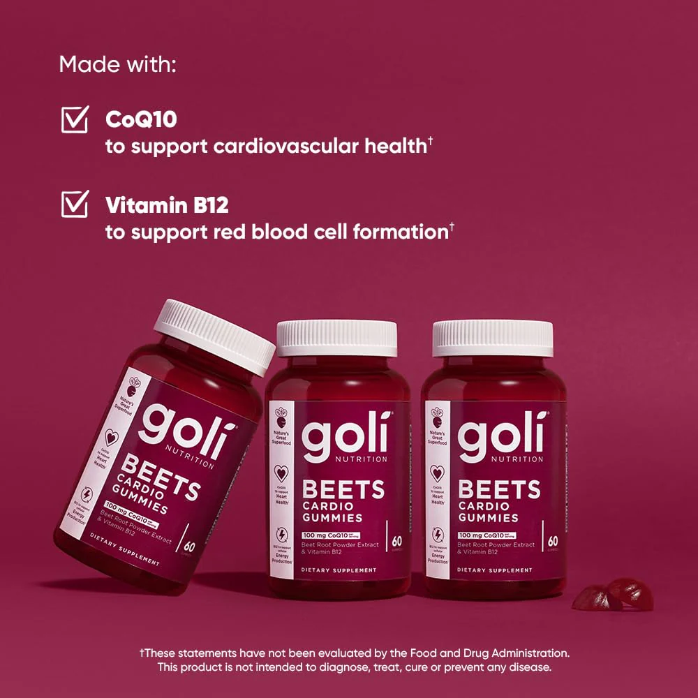 Goli Beets Cardio Gummies with CoQ10 & Vitamin B12 – Beetroot Extract | Vegan, Non-GMO, Gluten-Free (300 Count, 5 Pack) - Image 5