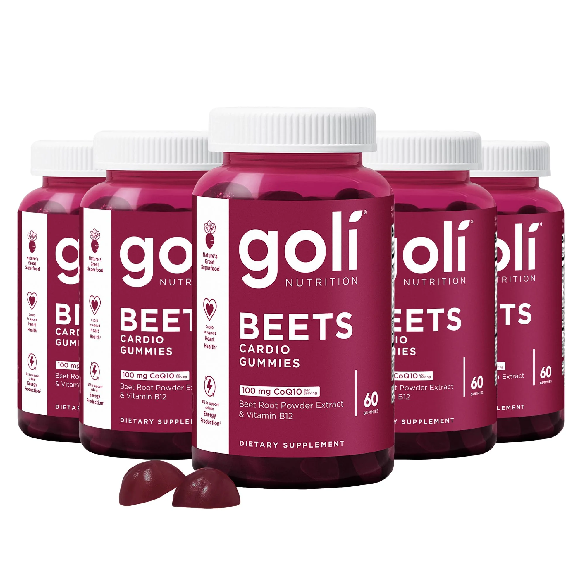 Goli Beets Cardio Gummies with CoQ10 & Vitamin B12 – Beetroot Extract | Vegan, Non-GMO, Gluten-Free (300 Count, 5 Pack) - Image 7