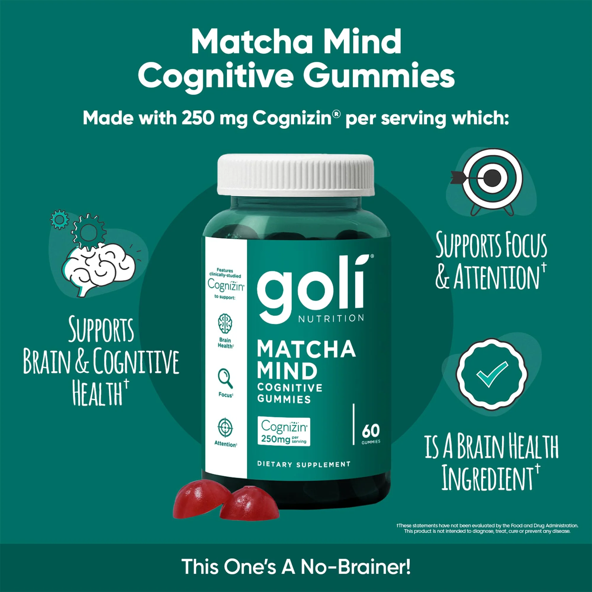 Goli Matcha Mind Gummies – 180 Count | Cognizin for Focus & Brain Health | Vegan, Non-GMO, Gluten-Free - Image 10