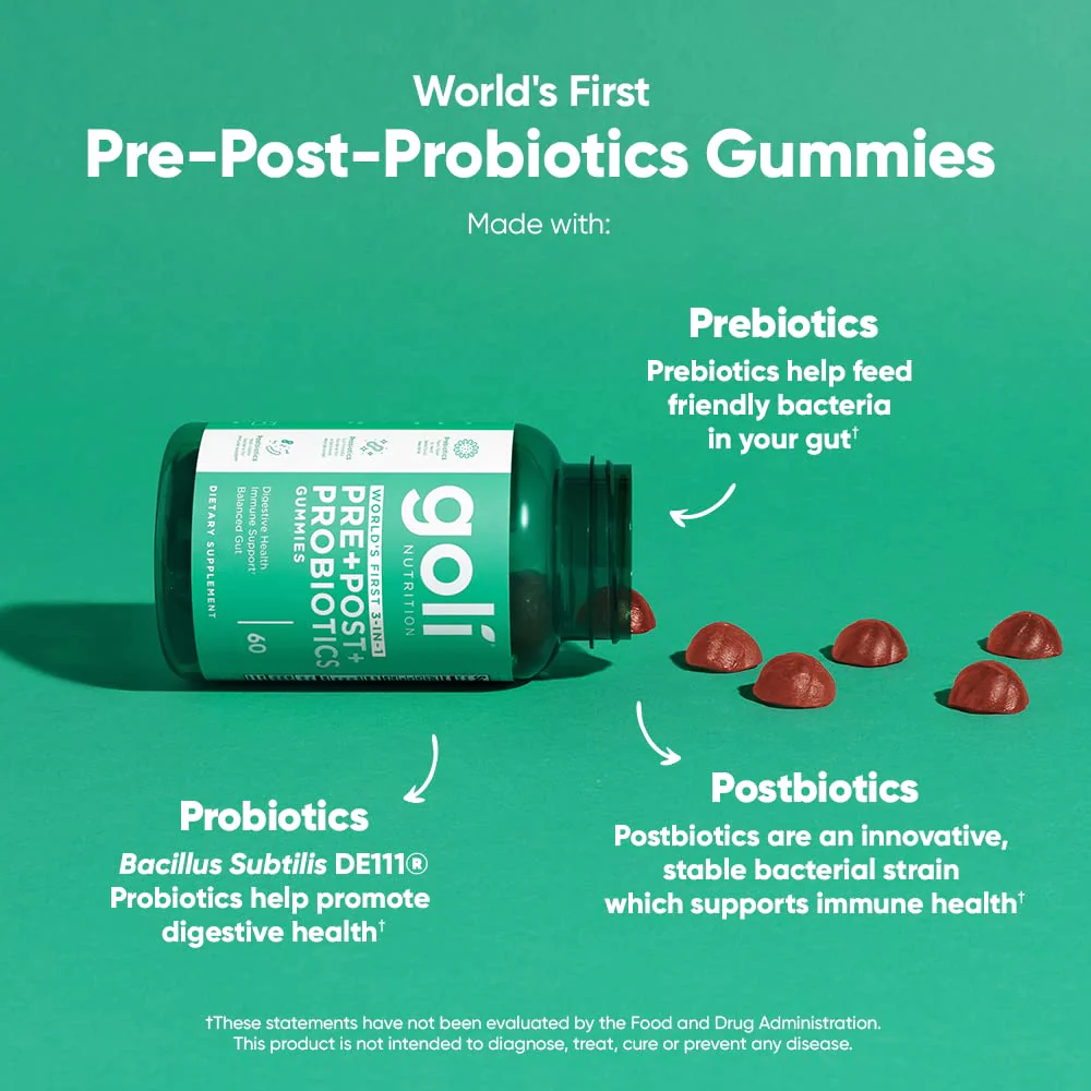 Goli Pre+Post+Probiotics Gummies – 180 Count | 3-in-1 Gluten-Free, Vegan, Non-GMO, Gelatin-Free - Image 2