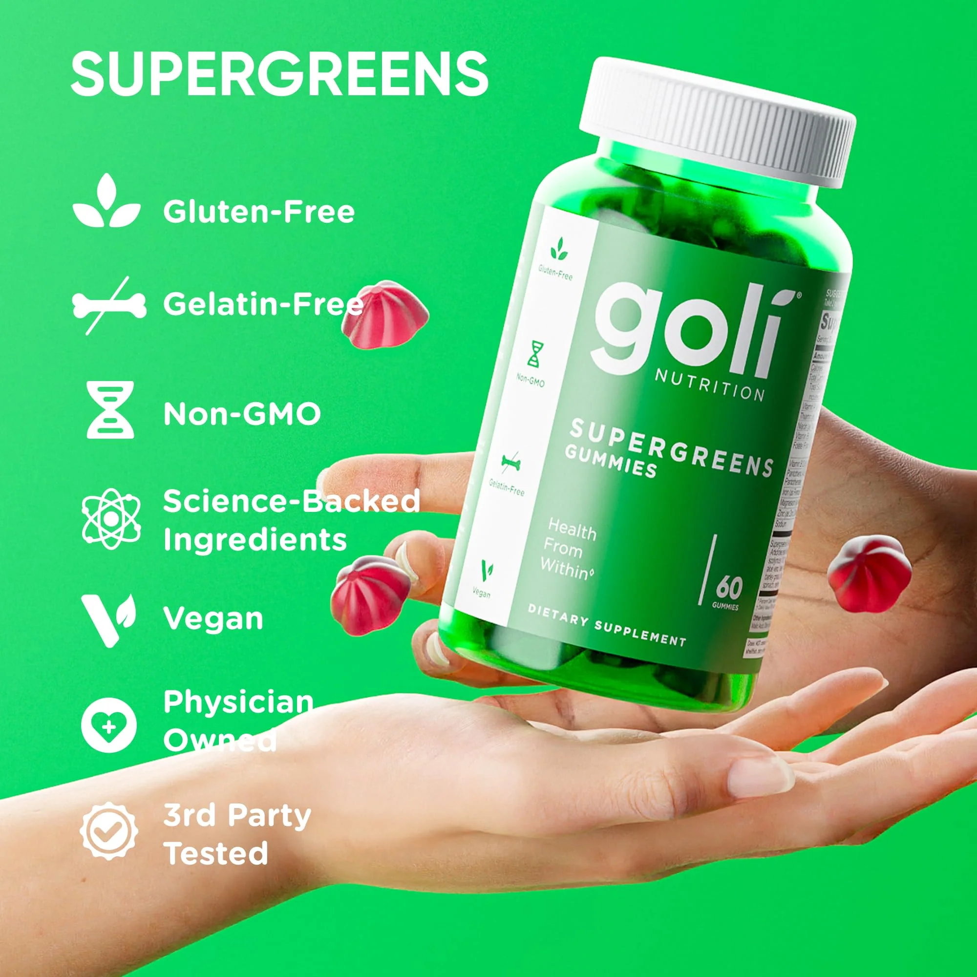 Goli Supergreens Gummies with Probiotics – Artichoke Leaf, Spirulina & Kale | Vegan, Gluten-Free, Non-GMO – 60 Count (5 Pack) - Image 15
