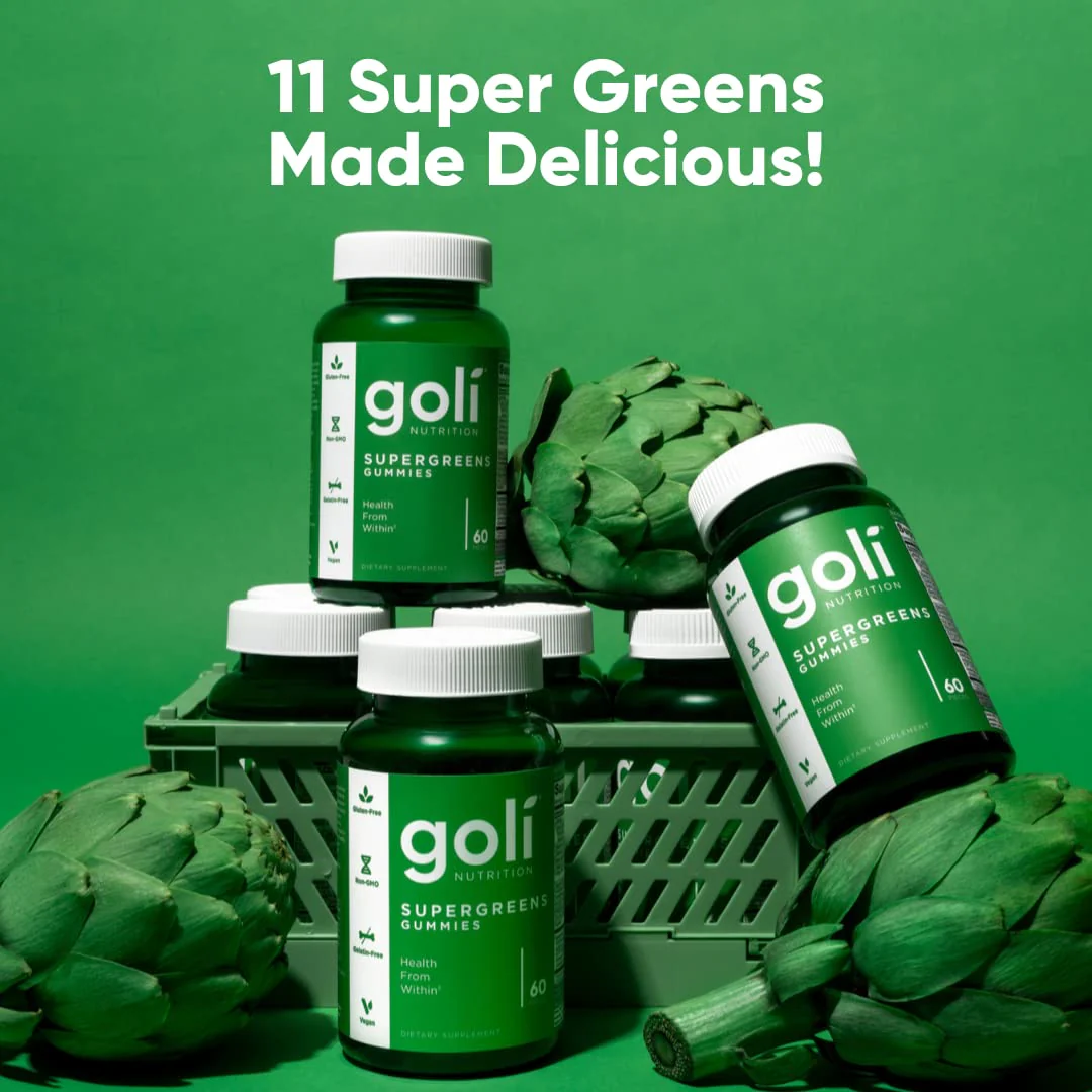 Goli Supergreens Gummies with Probiotics – Artichoke Leaf, Spirulina & Kale | Vegan, Gluten-Free, Non-GMO – 60 Count (5 Pack) - Image 6