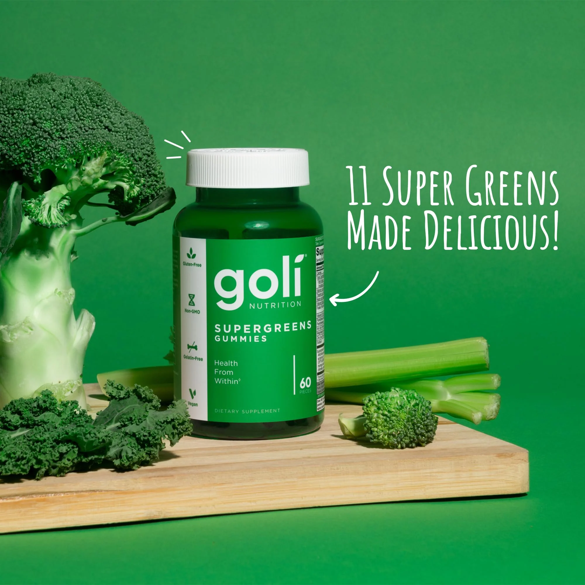 Goli Supergreens Gummies with Probiotics – Artichoke Leaf, Spirulina & Kale | Vegan, Gluten-Free, Non-GMO – 60 Count (5 Pack) - Image 9