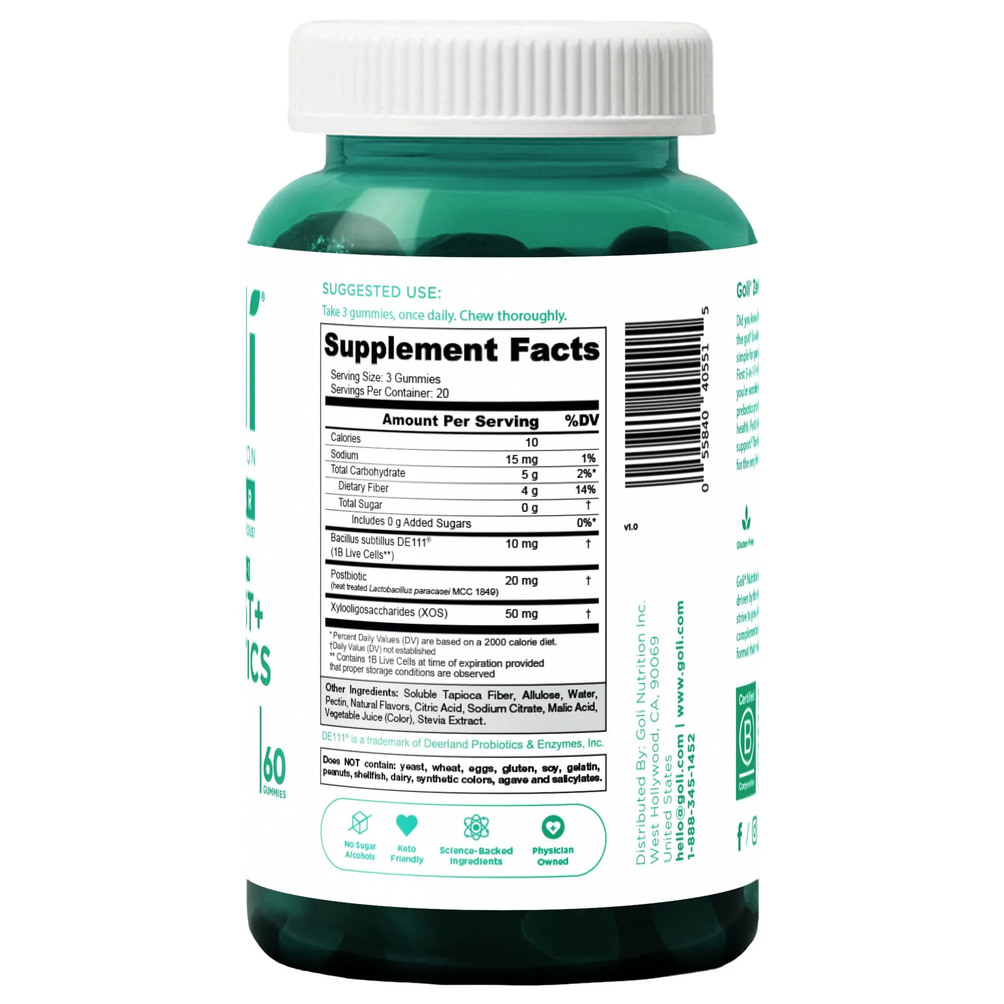 Goli Zero Sugar Pre, Post & Probiotic Gummies - 3-in-1 Gluten-Free, Vegan, Non-GMO, Gelatin-Free - Image 2