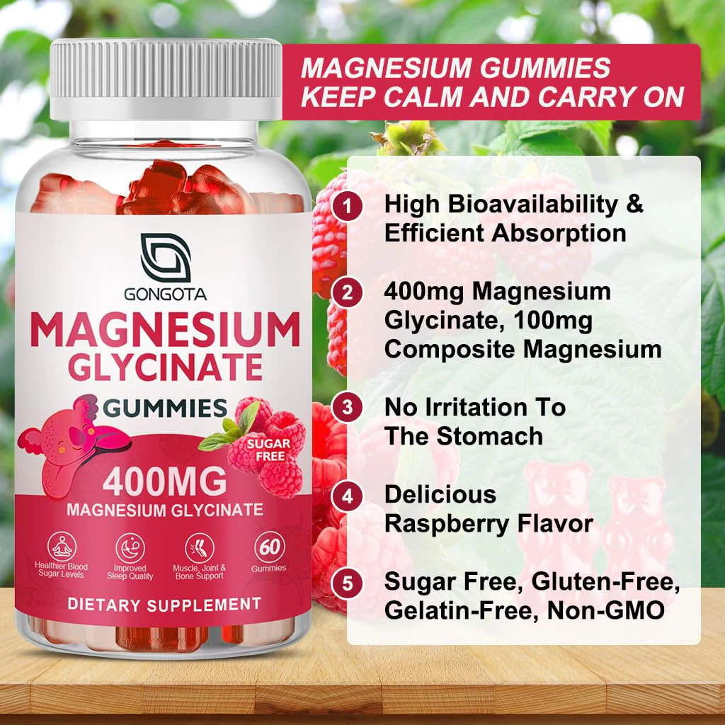GONGOTA Magnesium Glycinate Gummies 400 mg + 100 mg Magnesium Compound with Vitamin D & B6 | Sugar-Free, 180 Gummies - Image 12