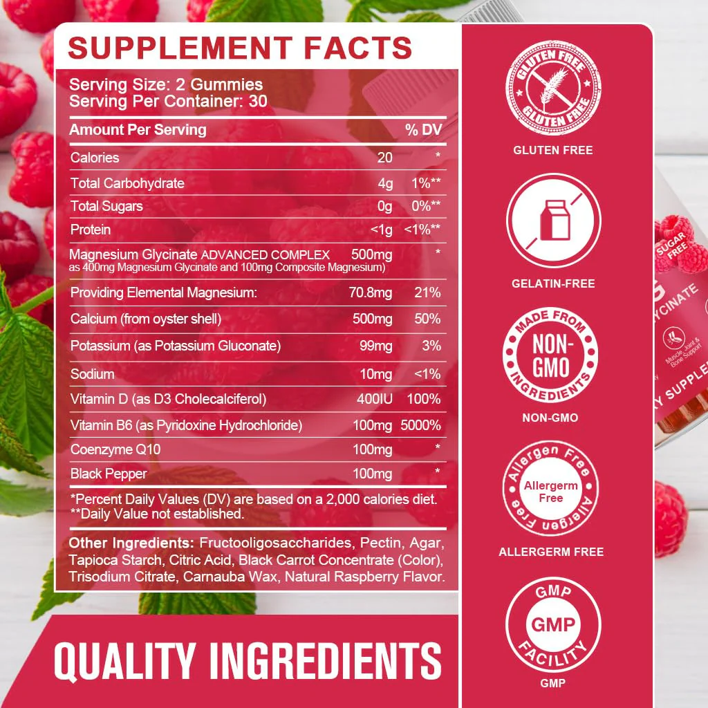 GONGOTA Magnesium Glycinate Gummies 400 mg + 100 mg Magnesium Compound with Vitamin D & B6 | Sugar-Free, 180 Gummies - Image 7
