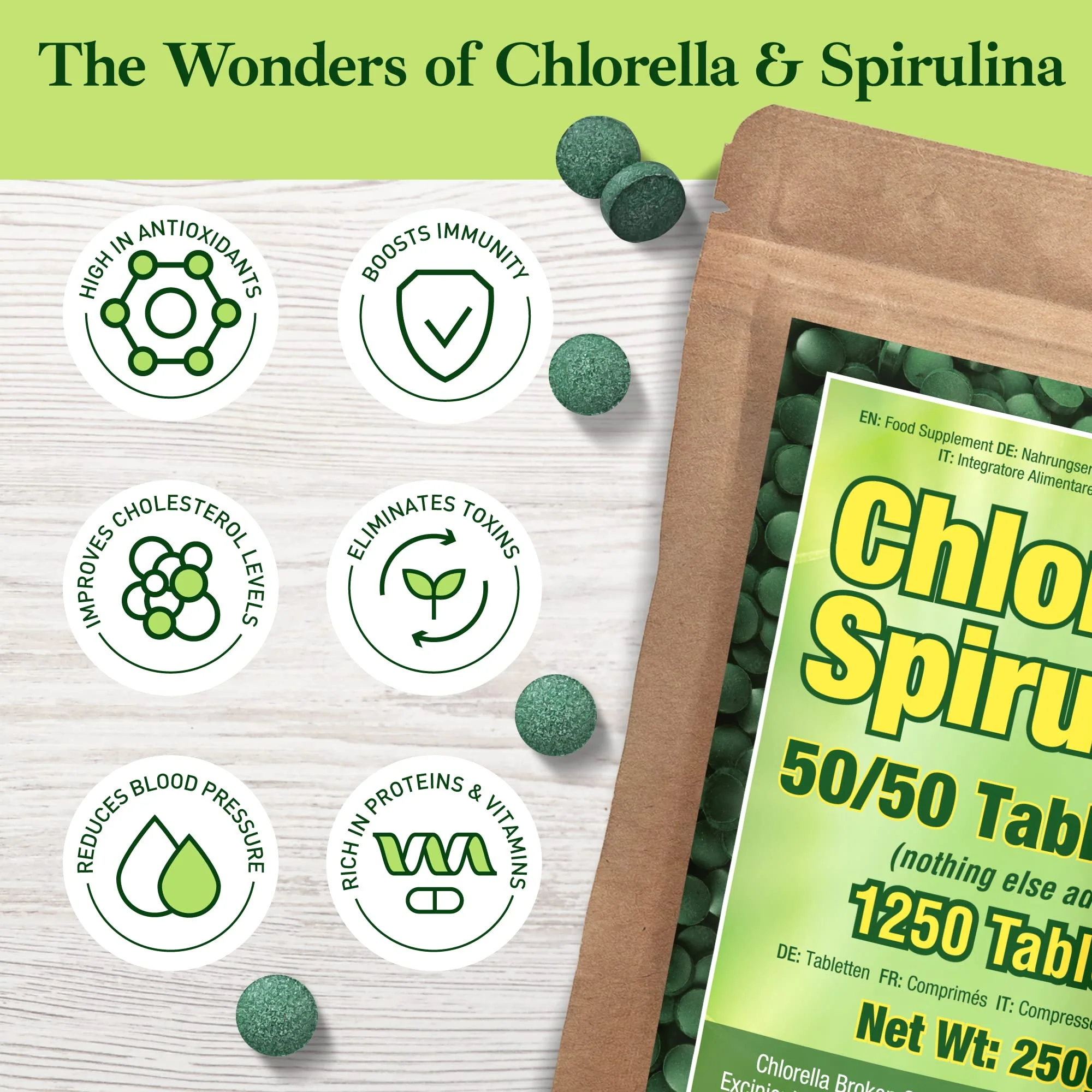 Good Natured Premium Spirulina & Chlorella Capsules | 1,250 Tablets | Non-GMO - Image 2