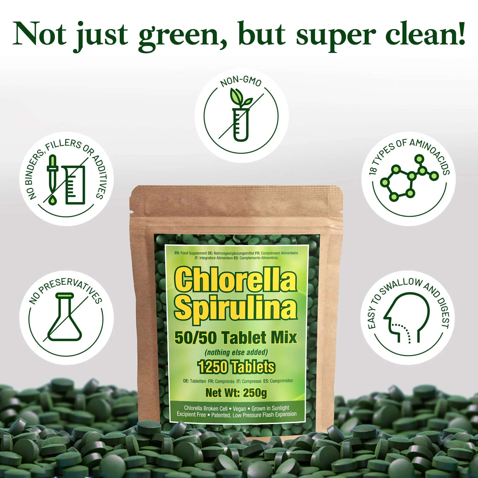Good Natured Premium Spirulina & Chlorella Capsules | 1,250 Tablets | Non-GMO - Image 3