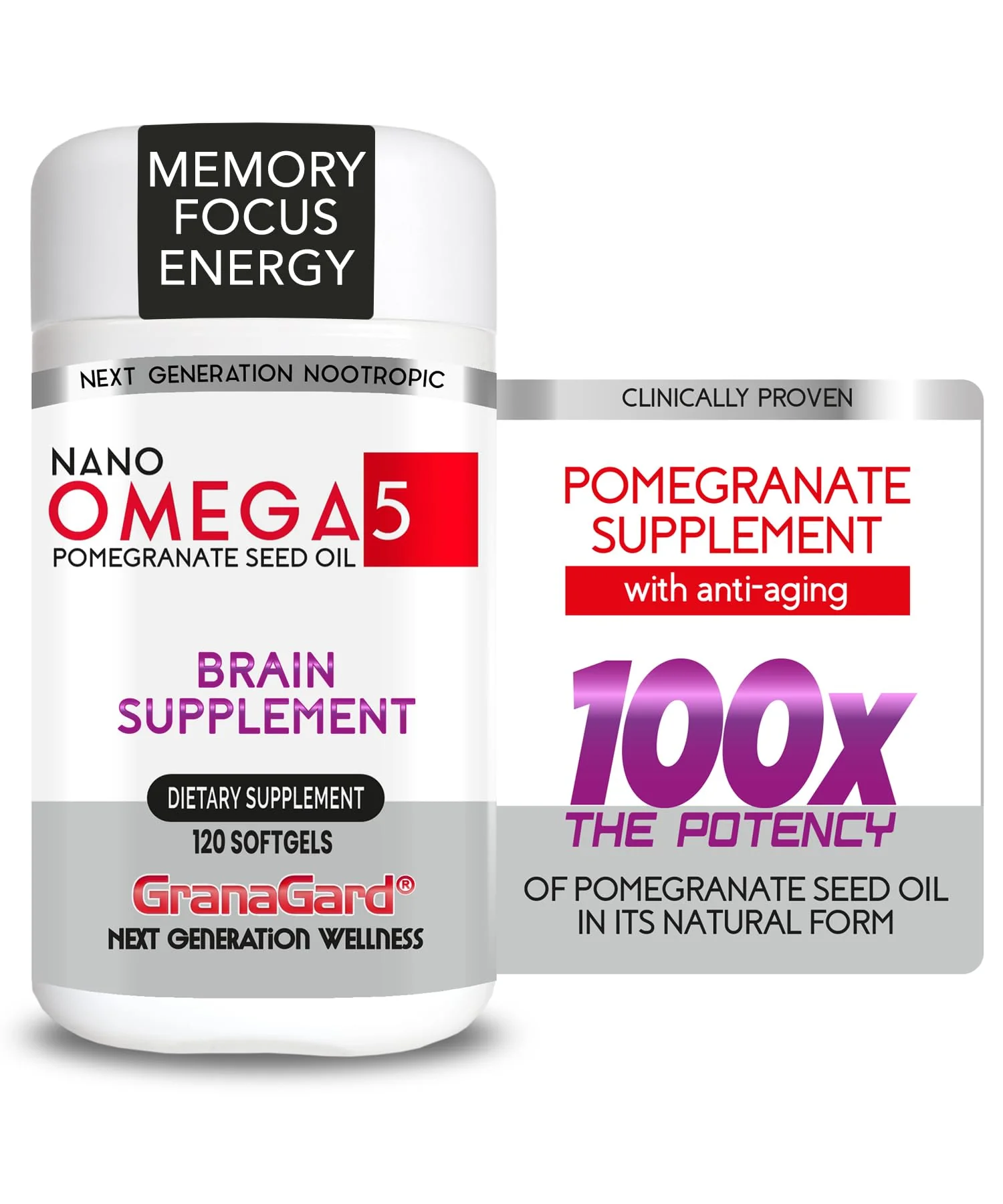 GranaGard Omega 5 – Clinically Proven Brain Support & Anti-Aging (2-Month Supply) – 120ct