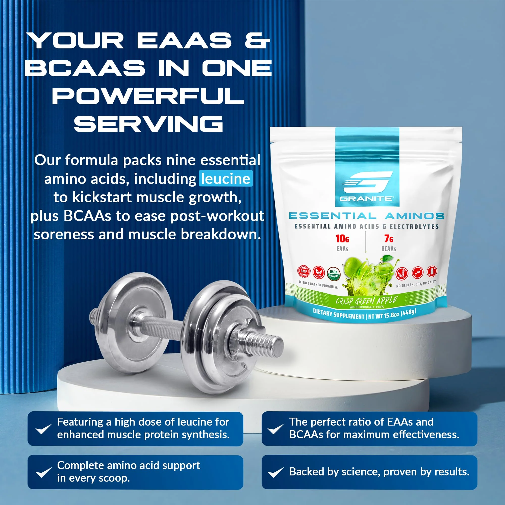 Granite Essential Amino Acids Powder – Green Apple, 30 Servings | Soy-Free & Gluten-Free - Image 7