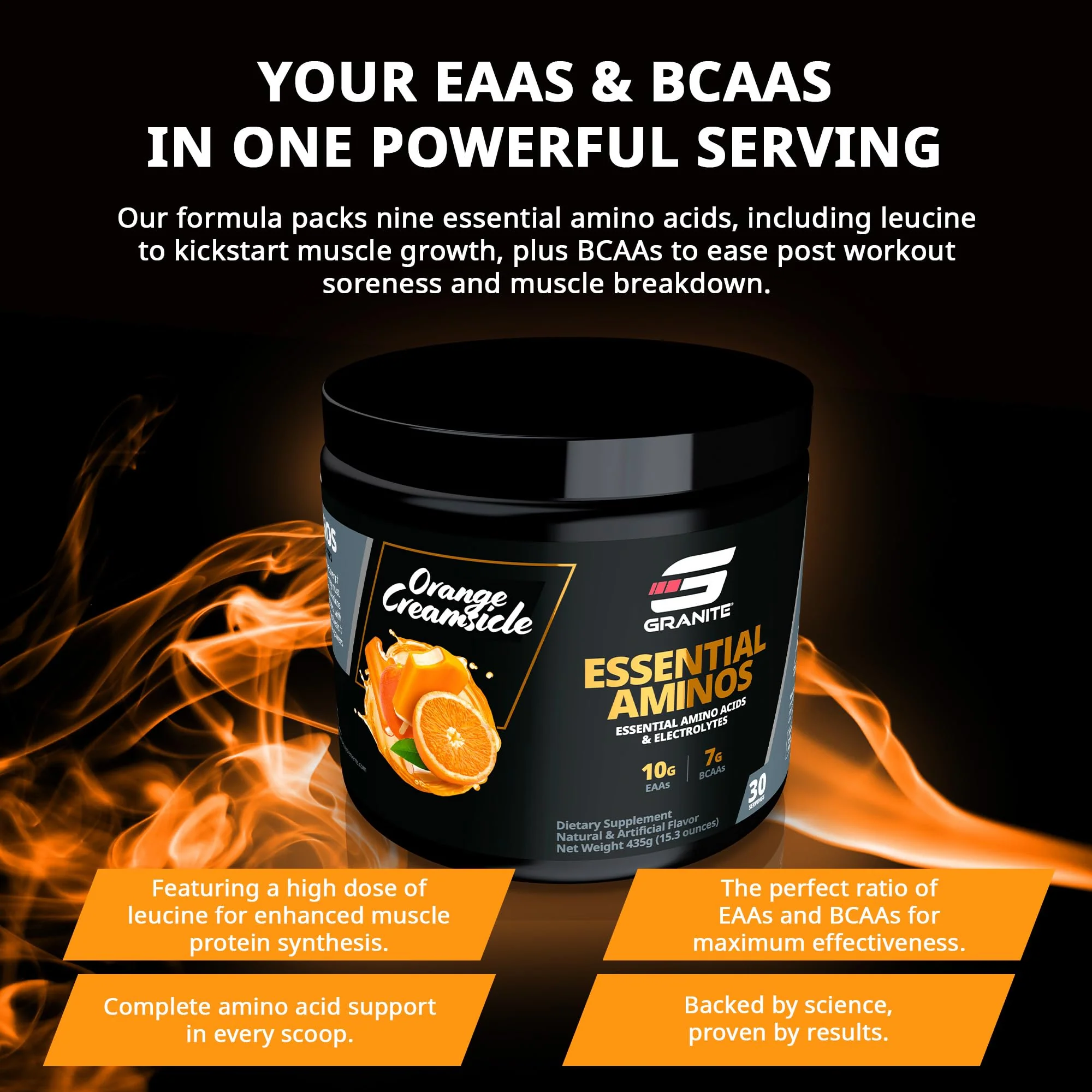 Granite Essentials Amino Acids Powder – 10g EAAs, 7g BCAAs, Orange Creamsicle (Soy & Gluten Free) - Image 7