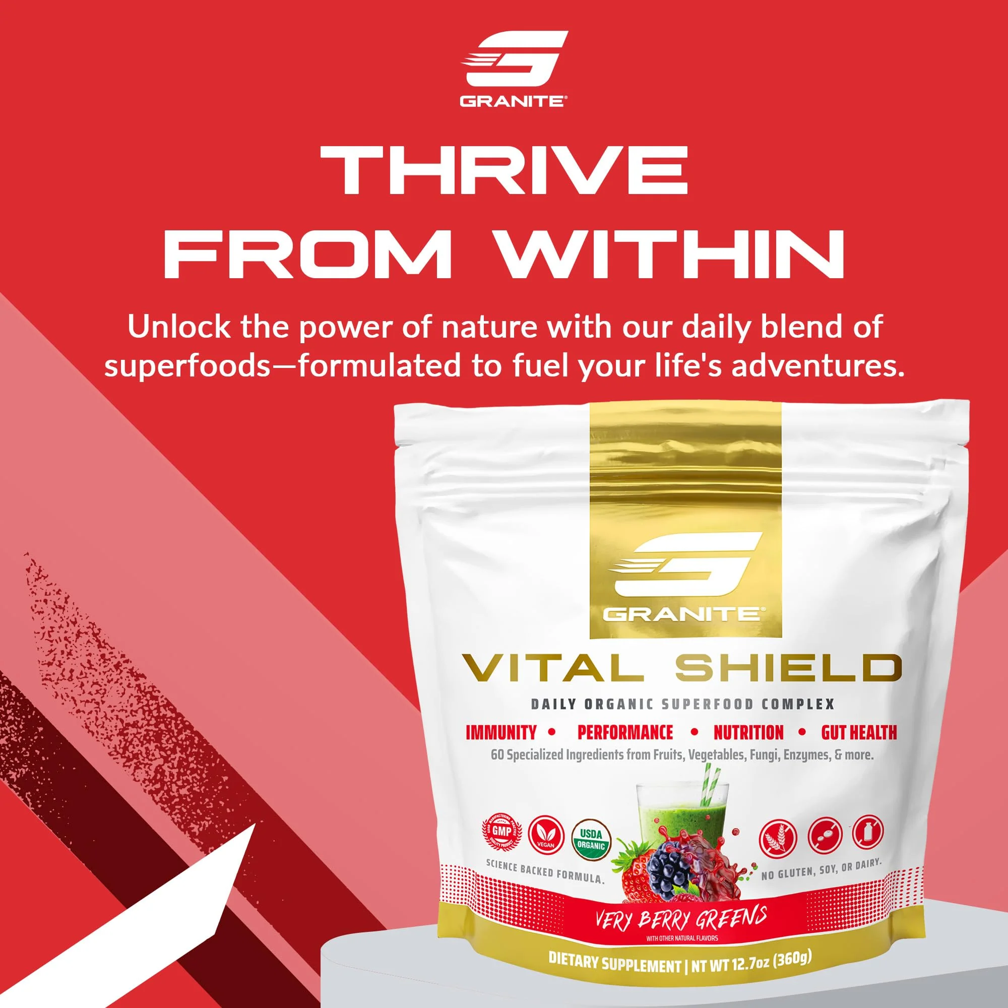 Granite Nutrition Vital Shield – Organic Greens + Tart Cherry (Very Berry) - Image 2
