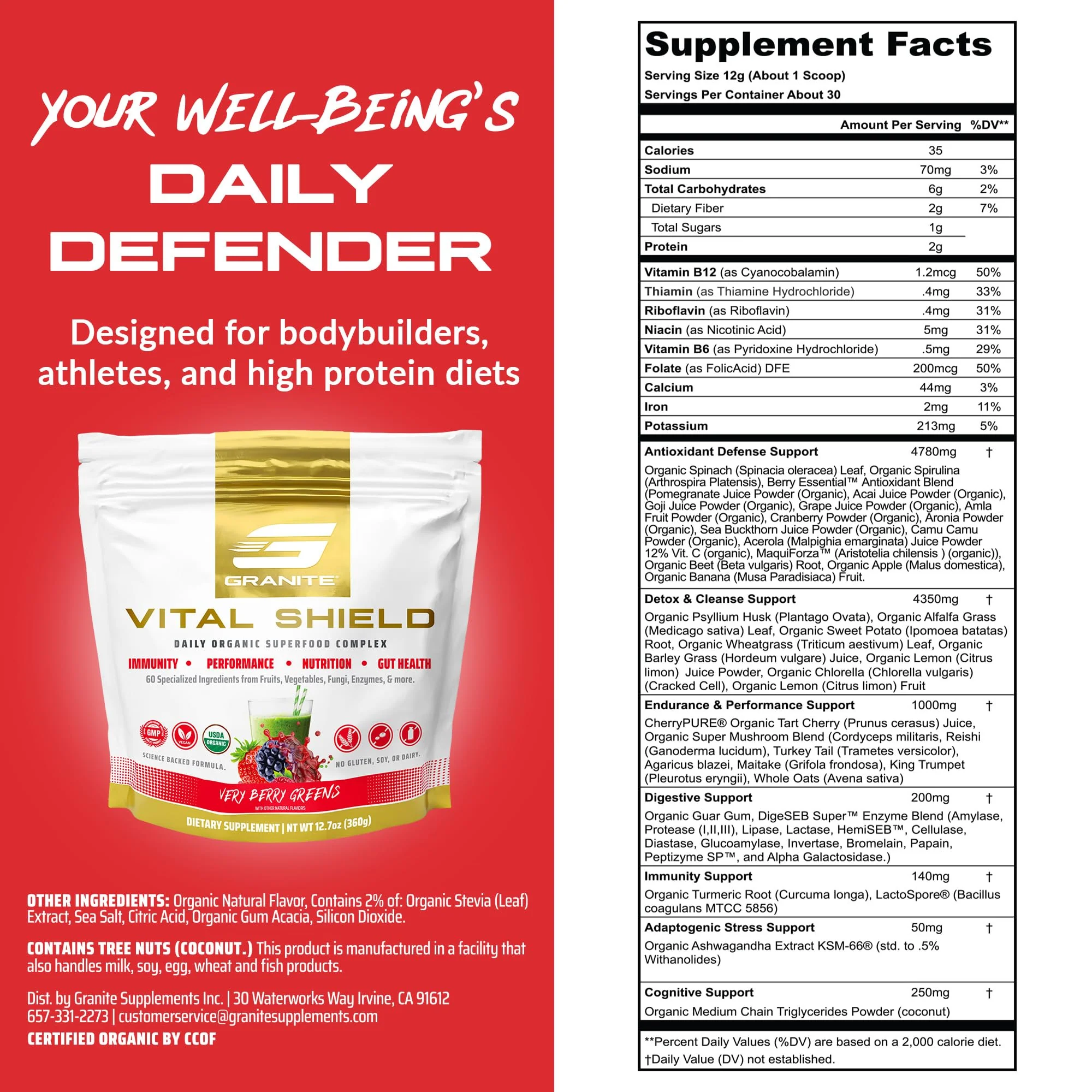 Granite Nutrition Vital Shield – Organic Greens + Tart Cherry (Very Berry) - Image 3
