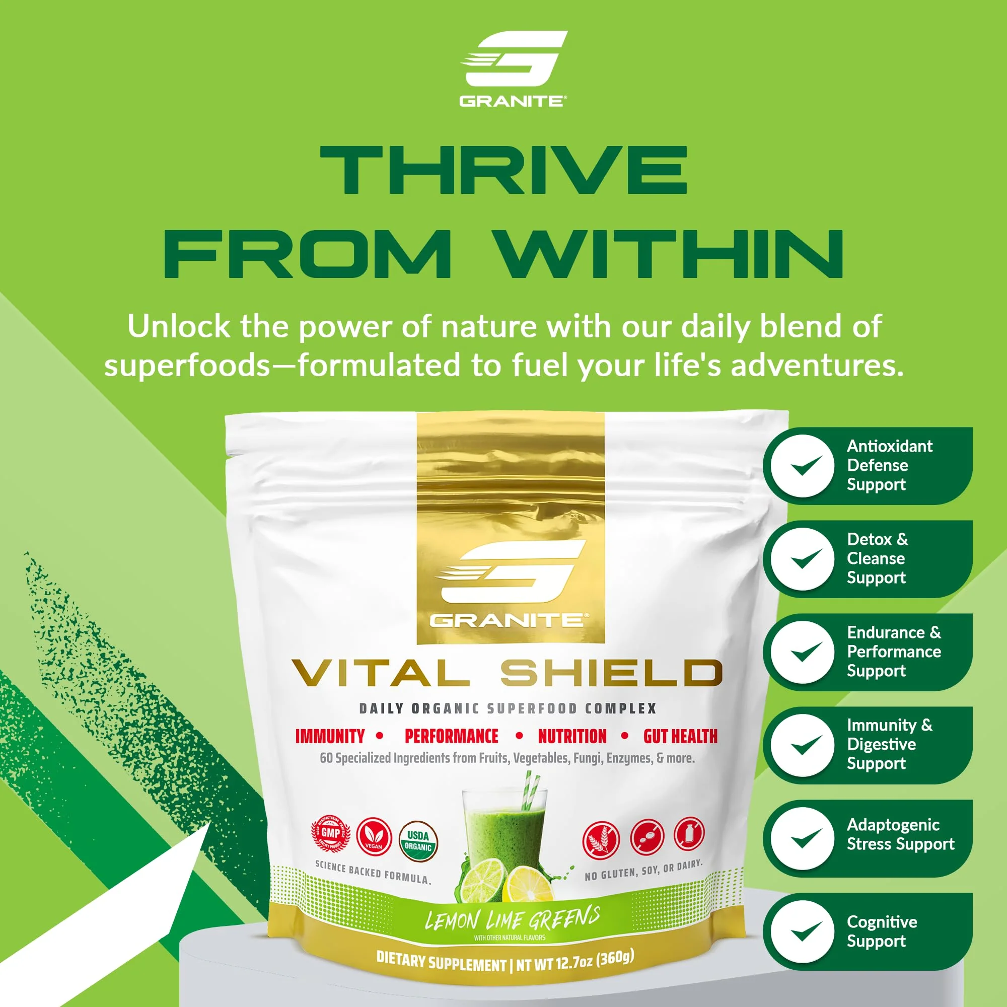 Granite Nutrition Vital Shield – USDA Organic Greens, Mushrooms & Tart Cherry (30 Servings) - Image 10