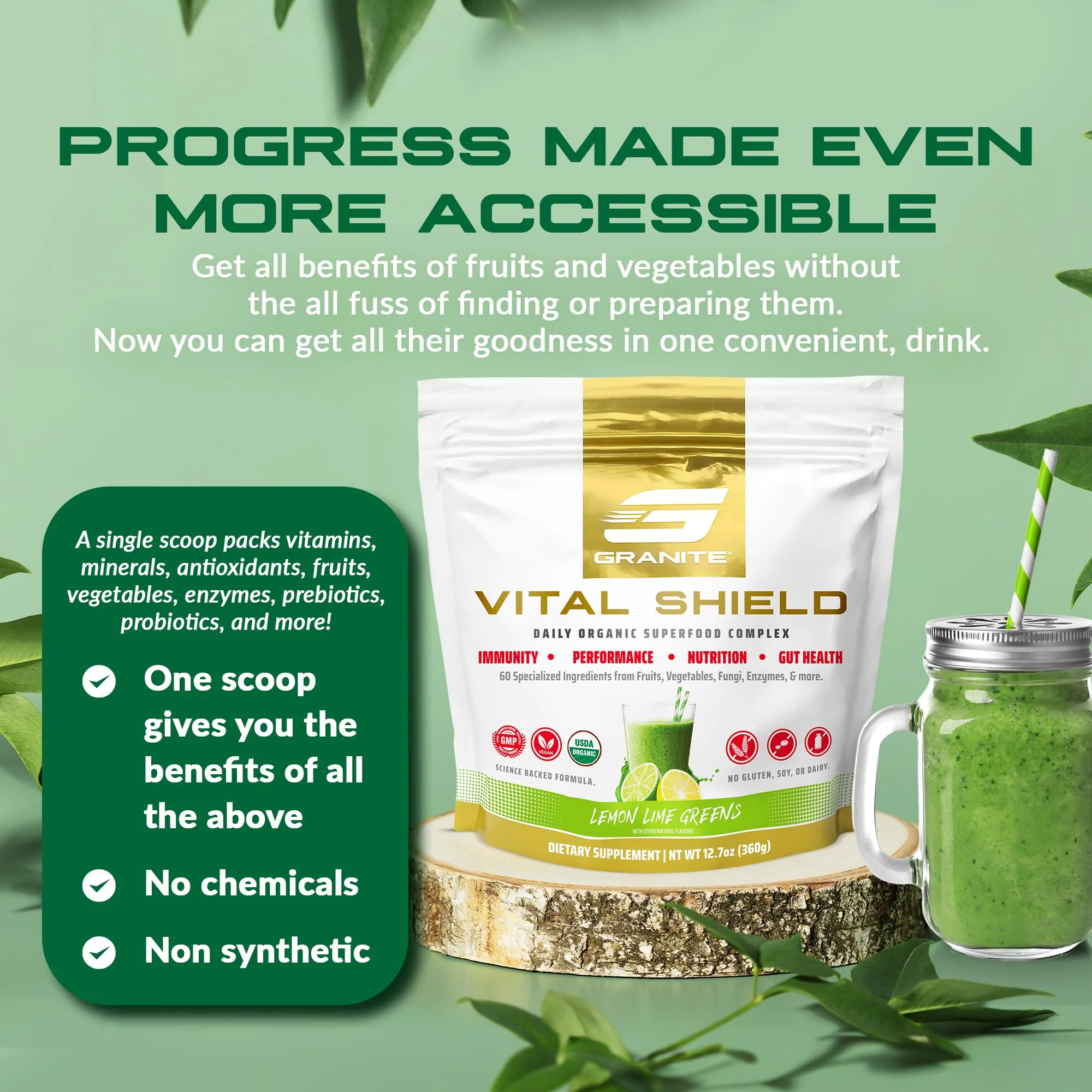 Granite Nutrition Vital Shield – USDA Organic Greens, Mushrooms & Tart Cherry (30 Servings) - Image 5