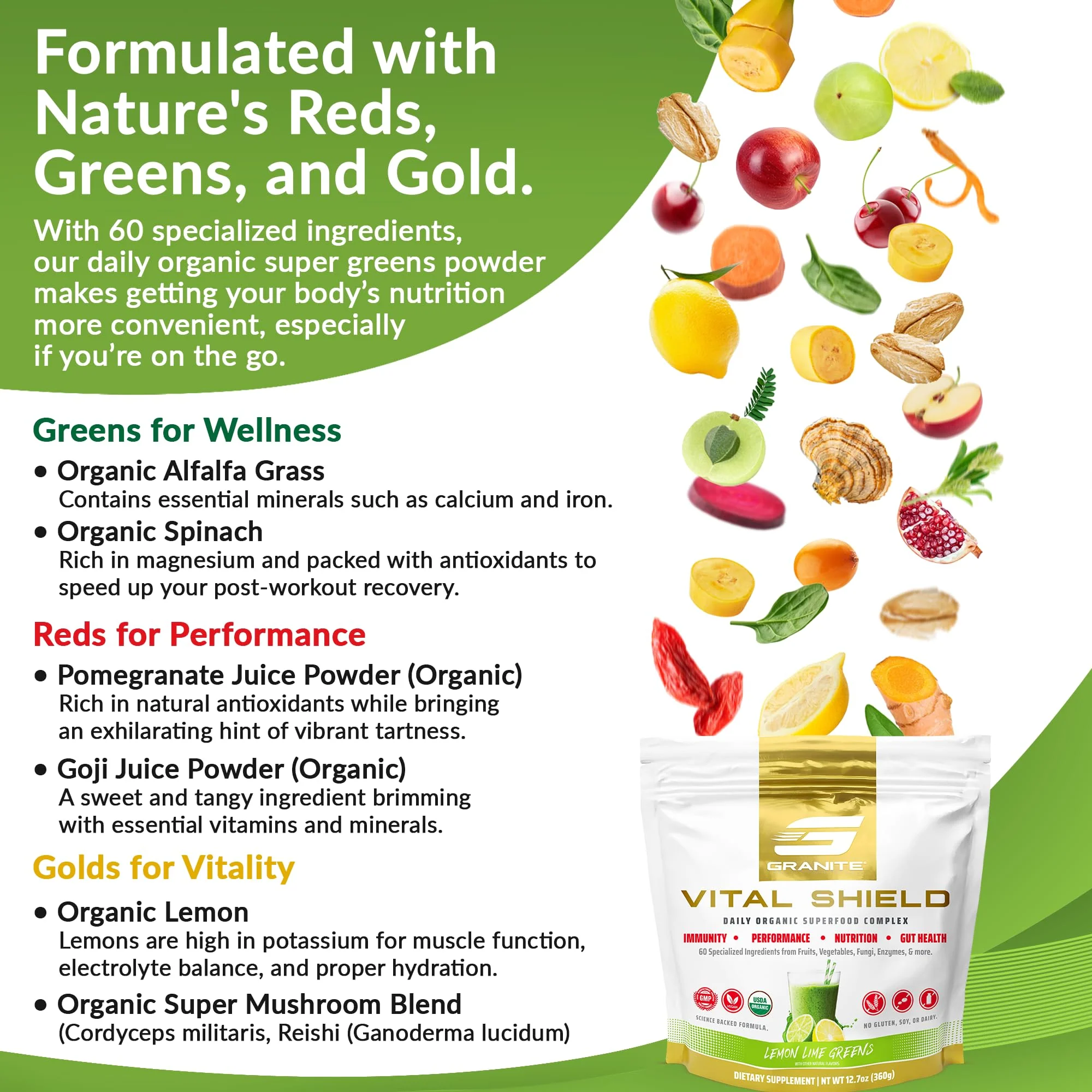 Granite Nutrition Vital Shield – USDA Organic Greens, Mushrooms & Tart Cherry (30 Servings) - Image 7