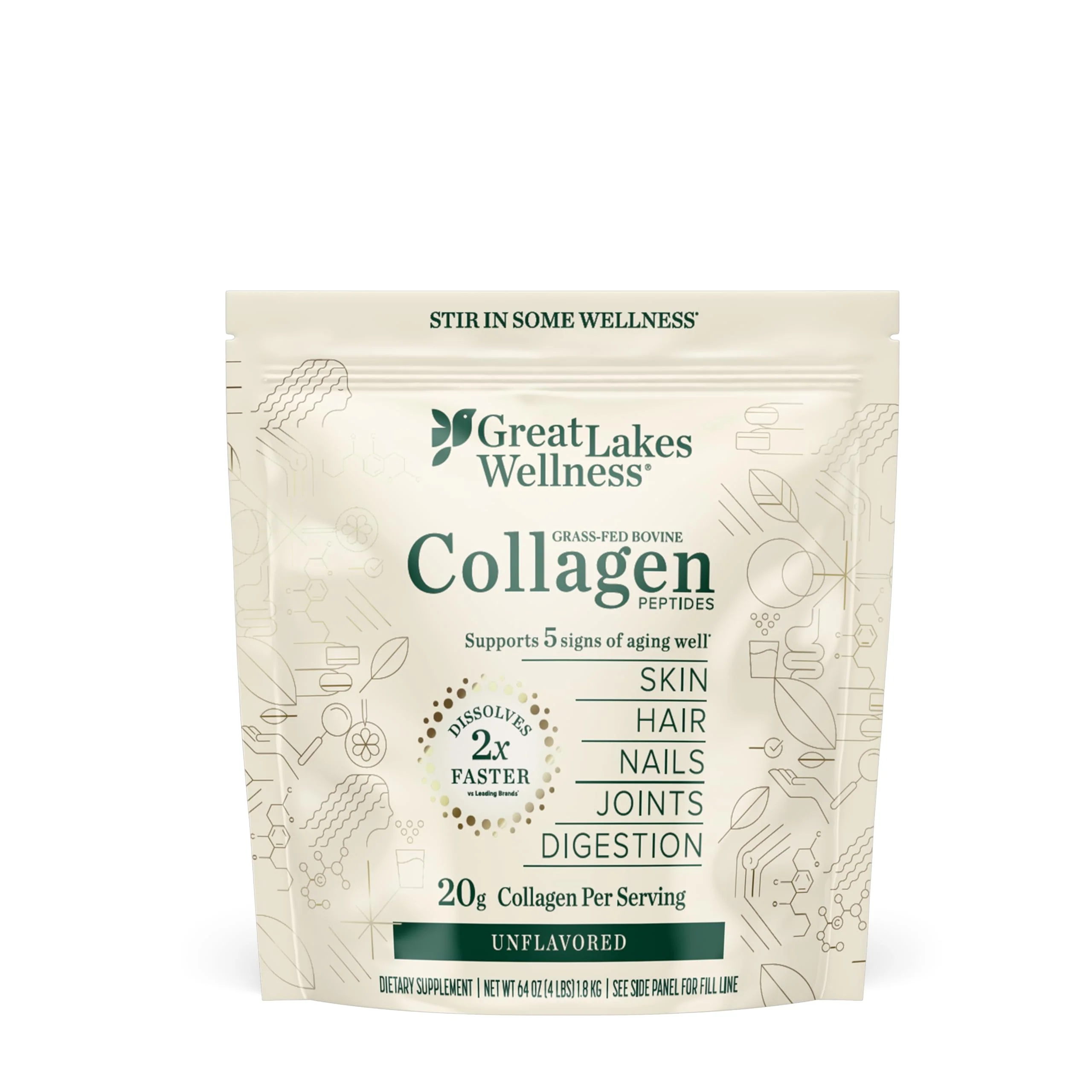Great Lakes Wellness Collagen Peptides Powder — Unflavored, 20 g per Serving, 4 lb Value Pouch | Keto, Kosher, Non-GMO