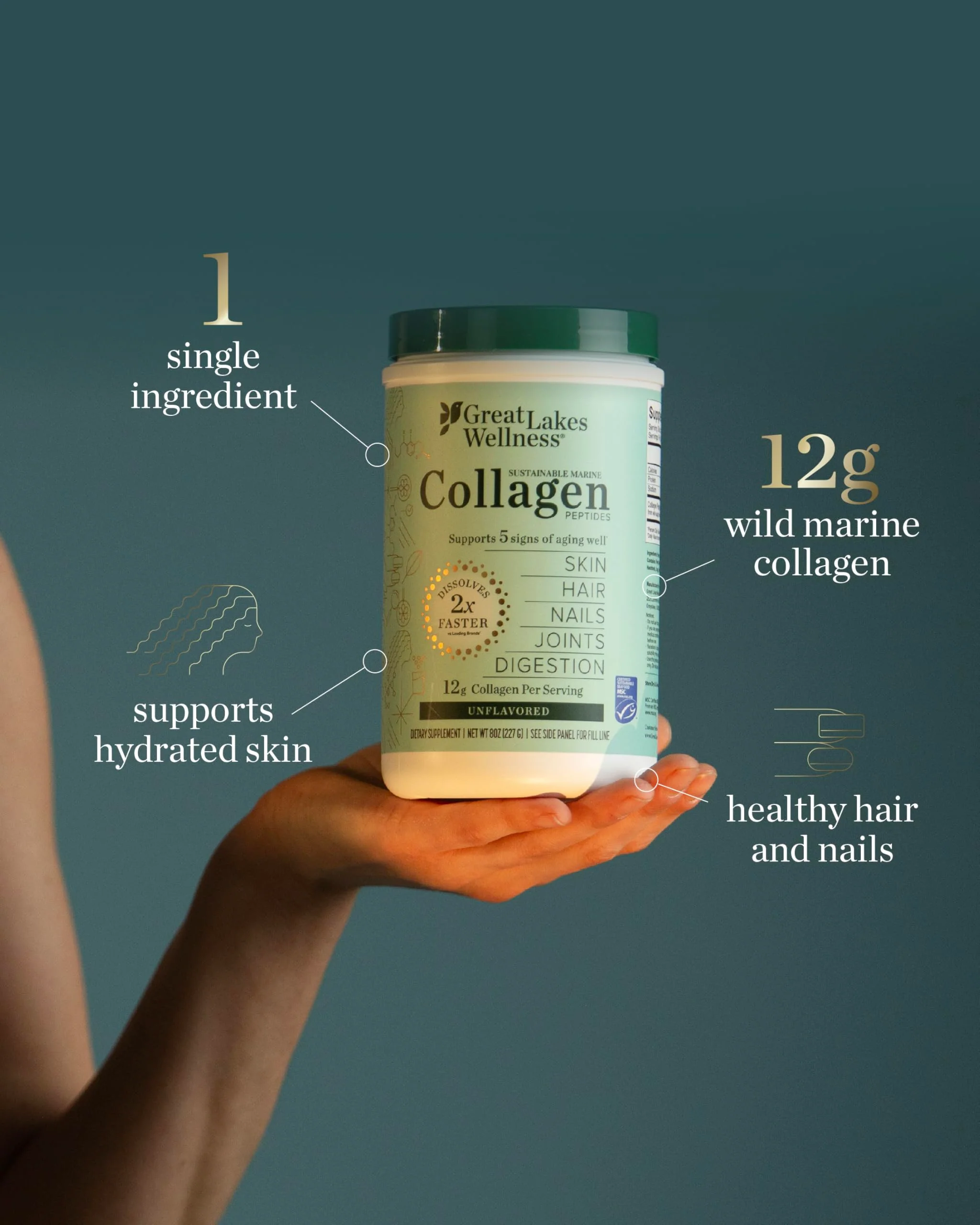 Great Lakes Wellness Marine Collagen Peptides Powder – Unflavored, 16 oz (Wild-Caught, MSC Certified) - Image 5