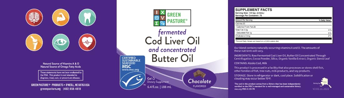 Green Pasture Butter Oil & Fermented Cod Liver Oil Gel – Chocolate, 6.4 oz - Image 7