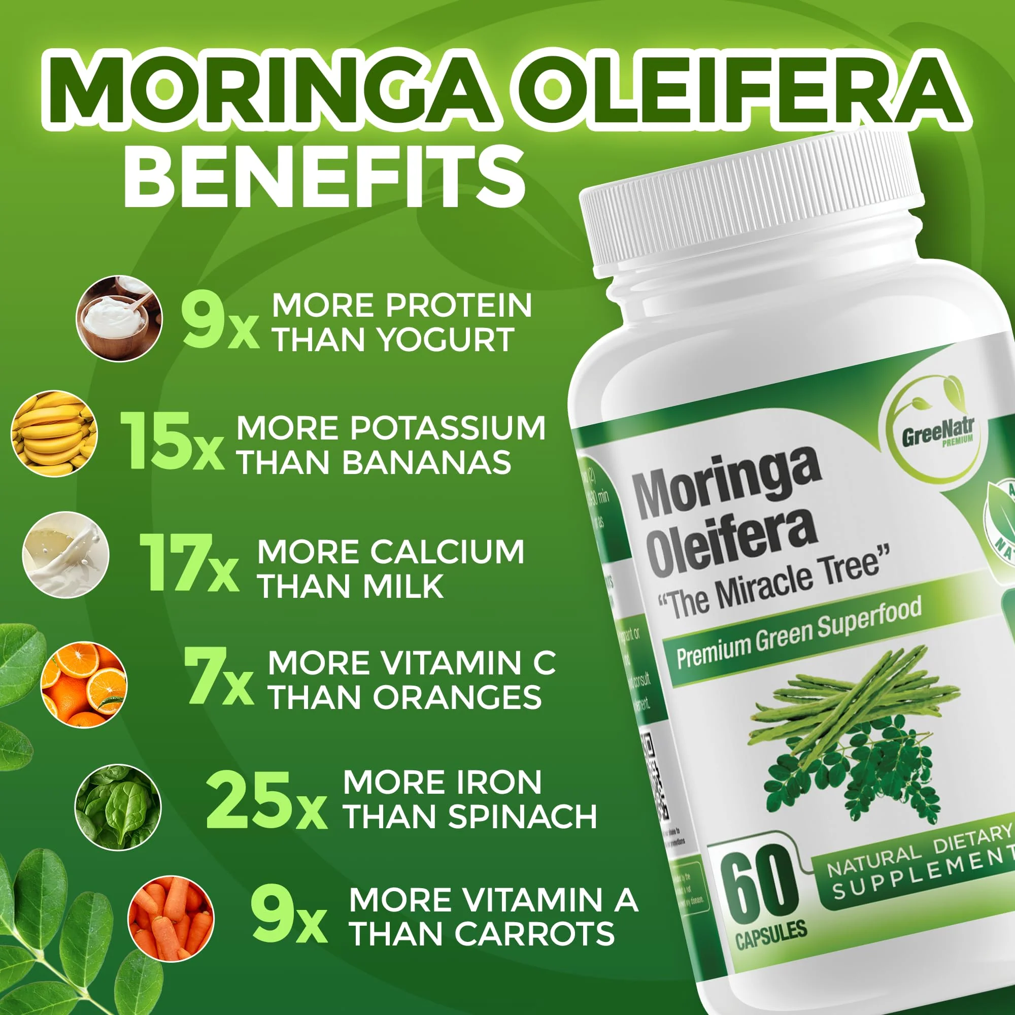GreeNatr Pure Moringa Oleifera Capsule 1000 mg | Natural Energy & Focus | Premium Green Superfood (3 Bottles) - Image 15