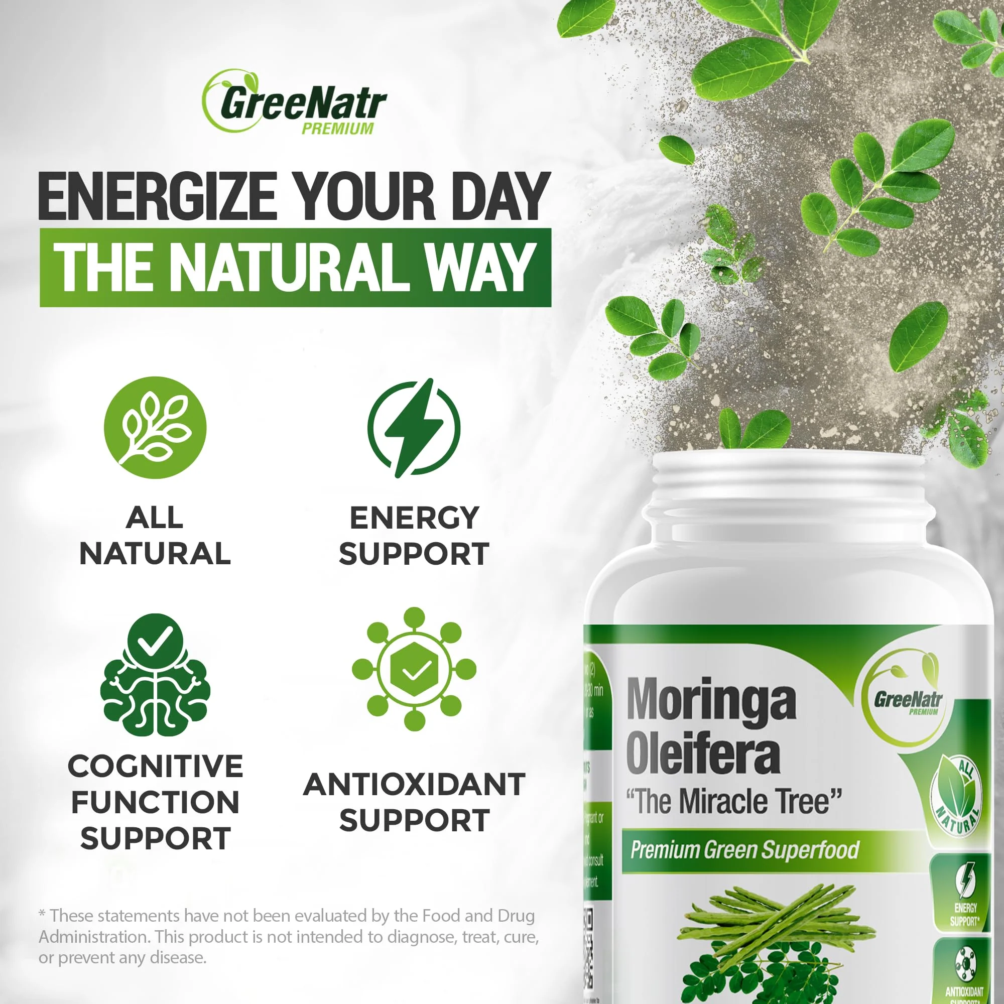 GreeNatr Pure Moringa Oleifera Capsule 1000 mg | Natural Energy & Focus | Premium Green Superfood (3 Bottles) - Image 22