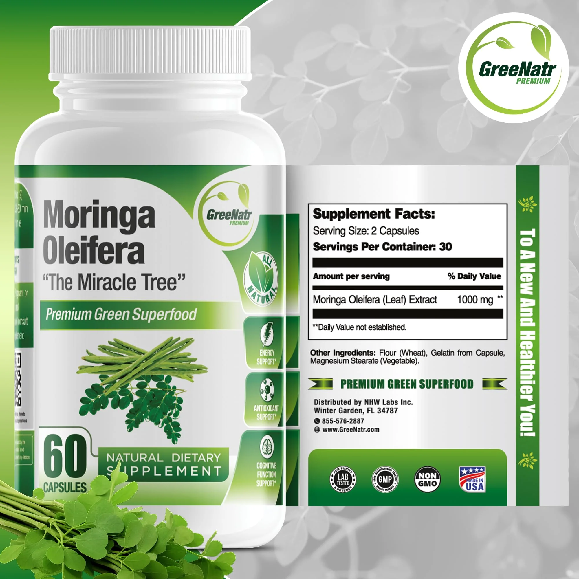 GreeNatr Pure Moringa Oleifera Capsule 1000 mg | Natural Energy & Focus | Premium Green Superfood (3 Bottles) - Image 23