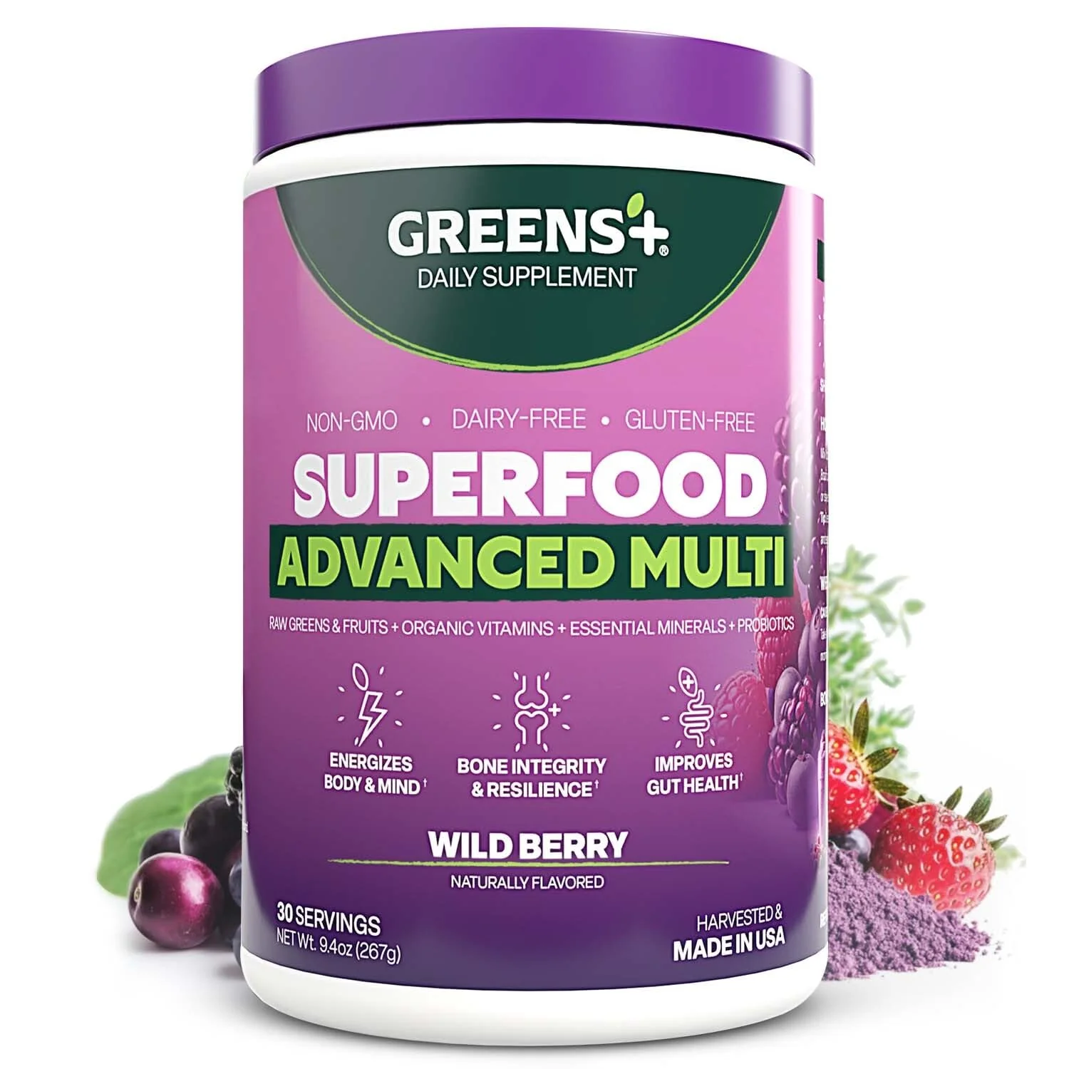 Greens+ Advanced Multi Wild Berry Superfood Powder – Organic, Vegan, Non-GMO (9.4 oz) - Image 9
