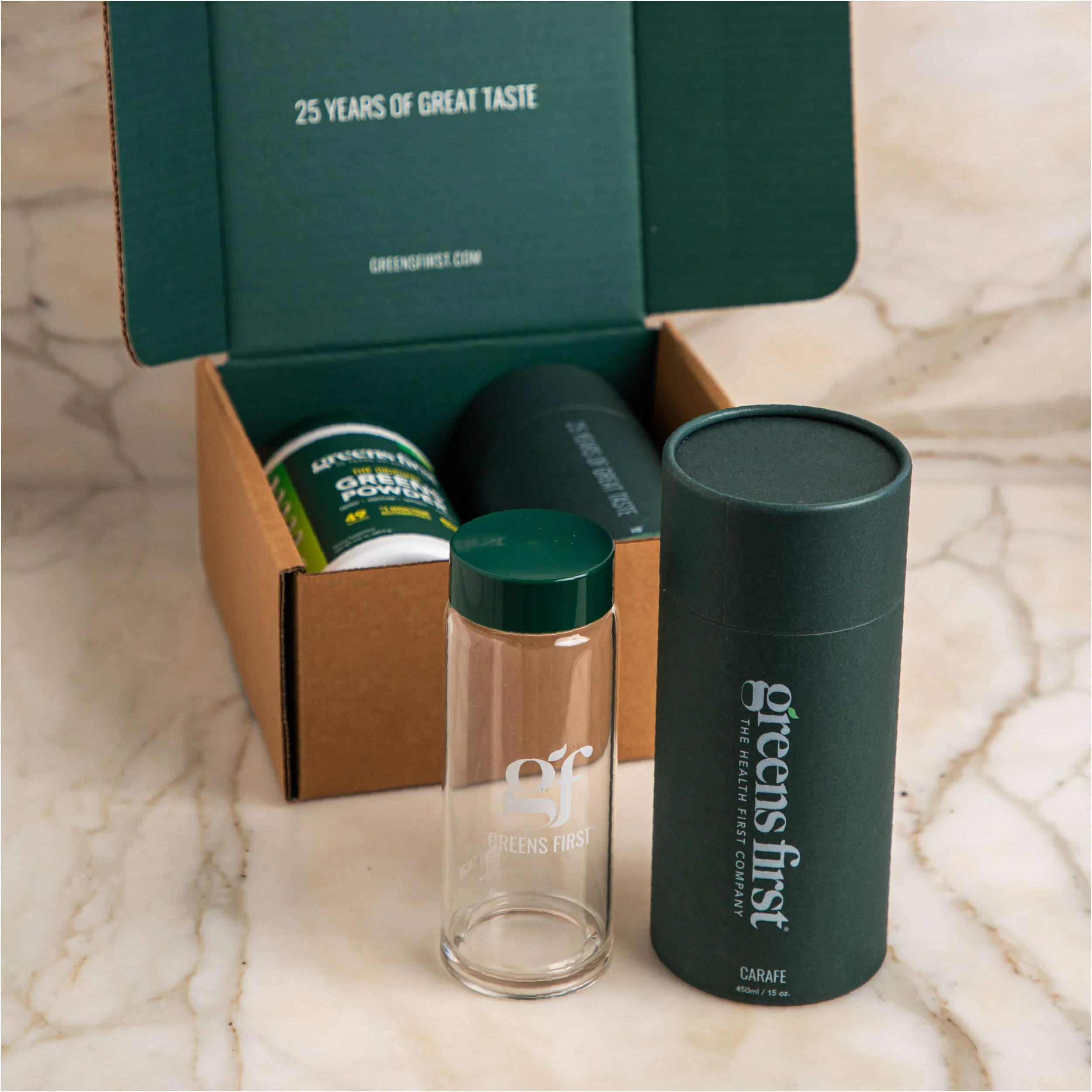 Greens First Gift Set - Limited Edition 25th Anniversary Glass Carafe & Mint Greens Powder (49 Superfoods) - Image 13