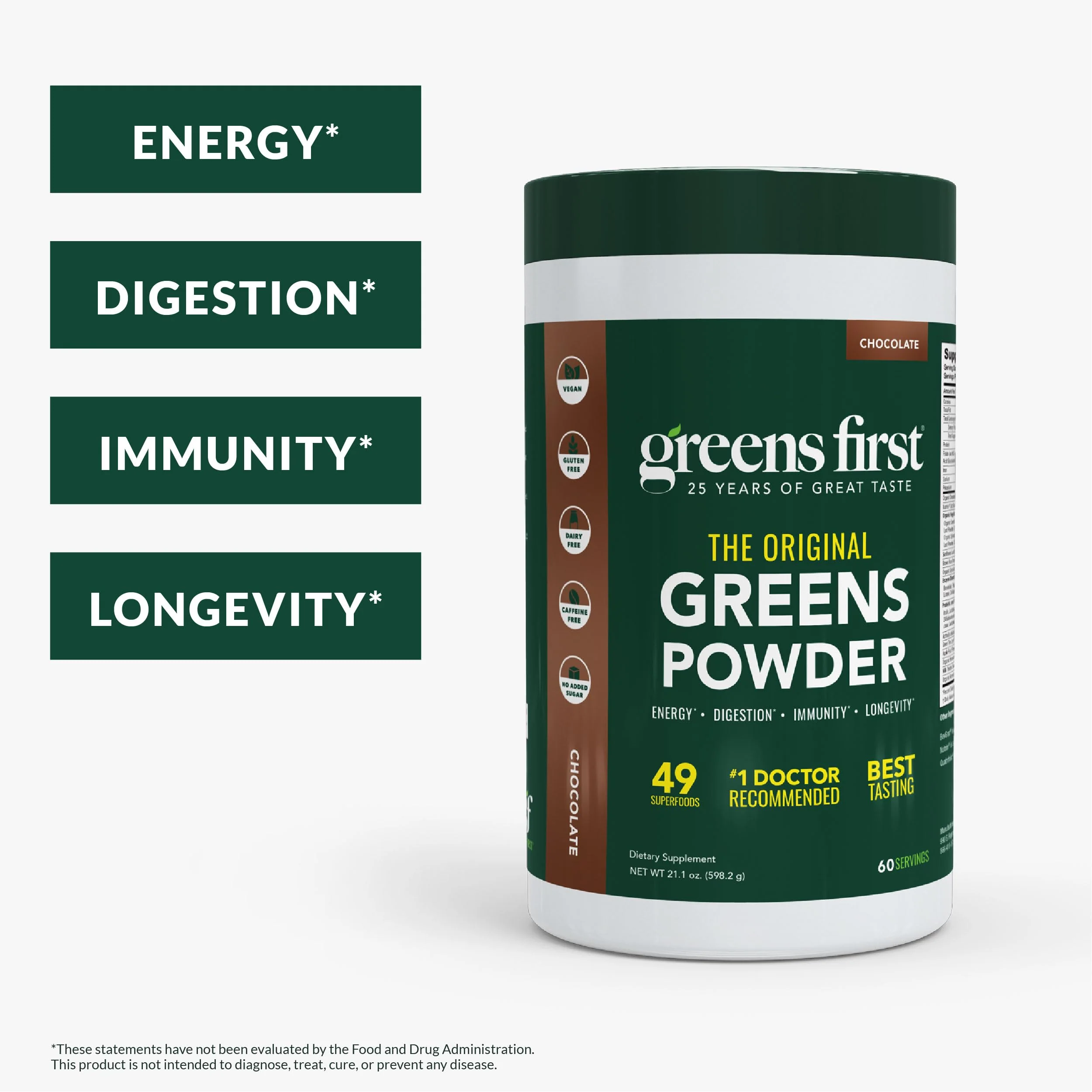 Greens First Original Greens Powder - 49 Superfoods, Chocolate, 60 Servings | Vegan & Non-GMO - Image 2