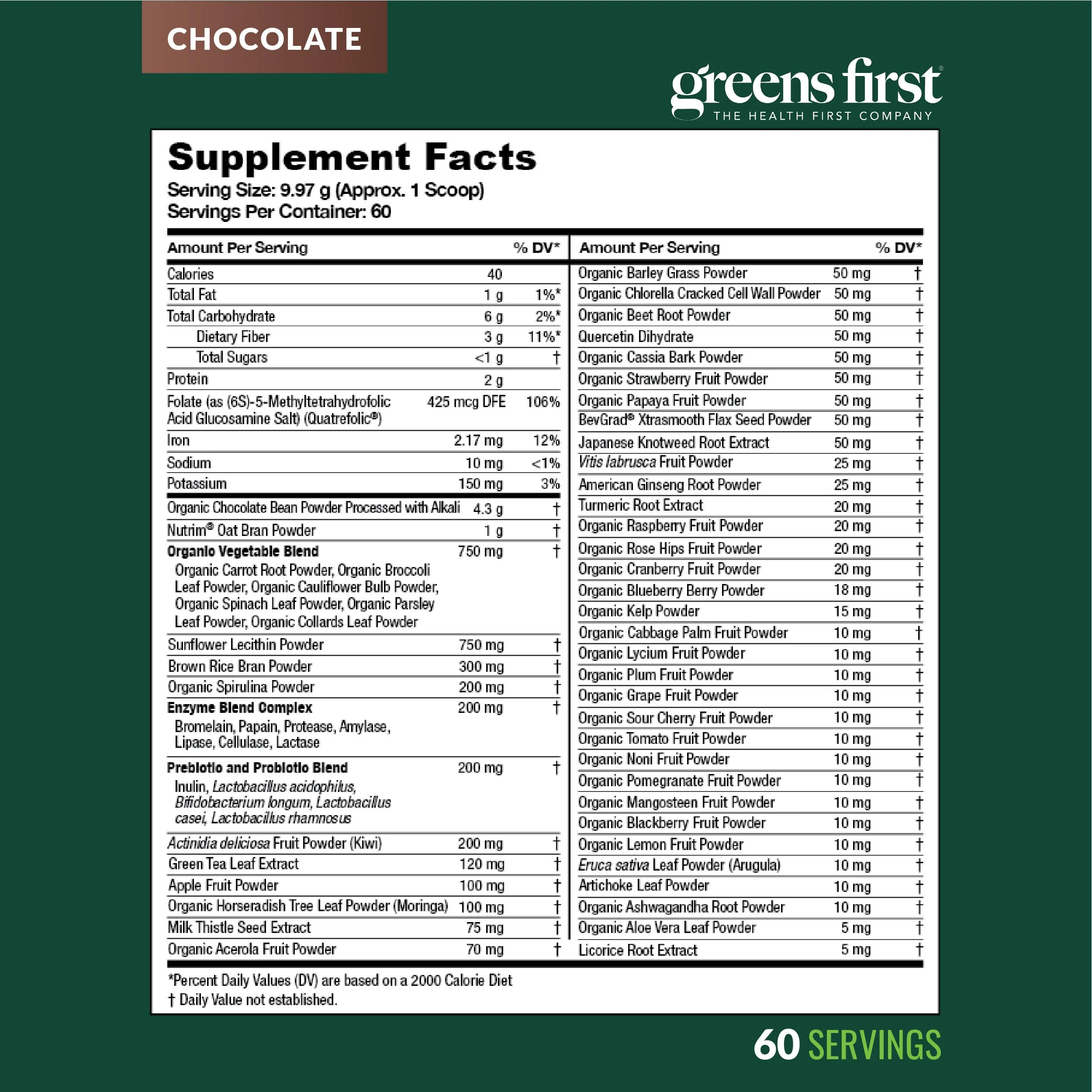 Greens First Original Greens Powder - 49 Superfoods, Chocolate, 60 Servings | Vegan & Non-GMO - Image 9