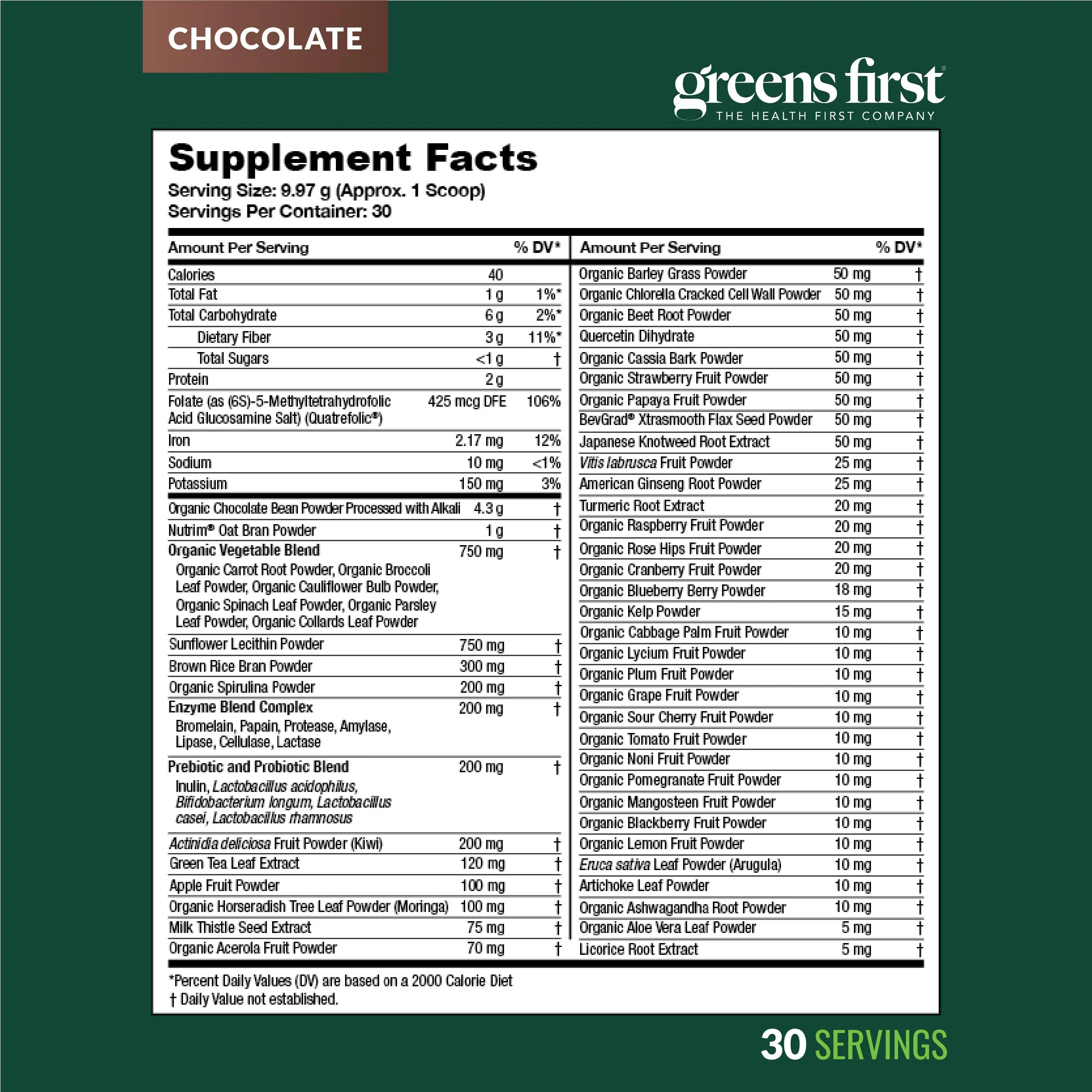 Greens First Original Greens Powder - 49 Superfoods, Organic, Vegan (Chocolate, 30 Servings) - Image 9