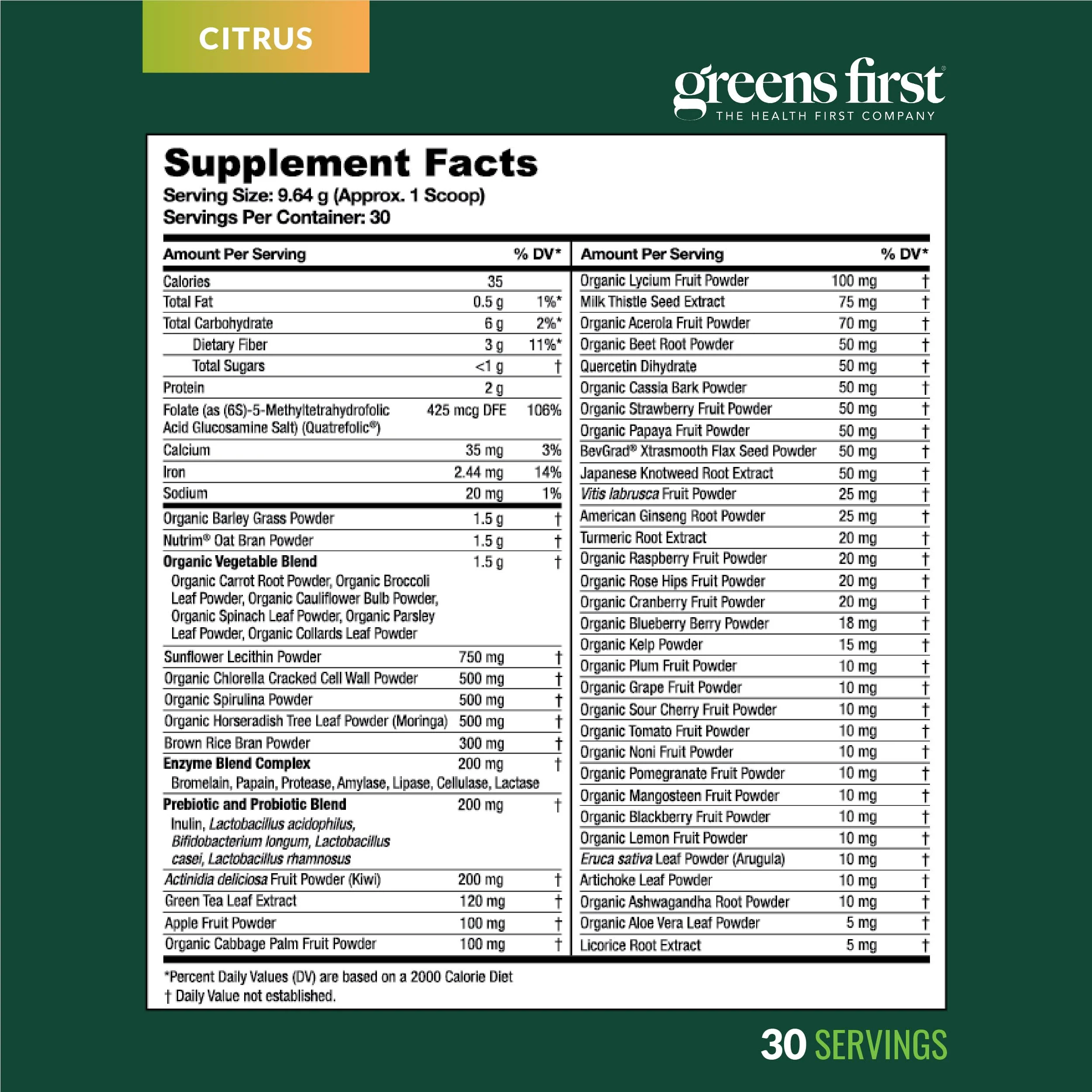 Greens First Original Greens Powder - 49 Superfoods, Prebiotics & Probiotics, Citrus, 30 Servings - Image 9