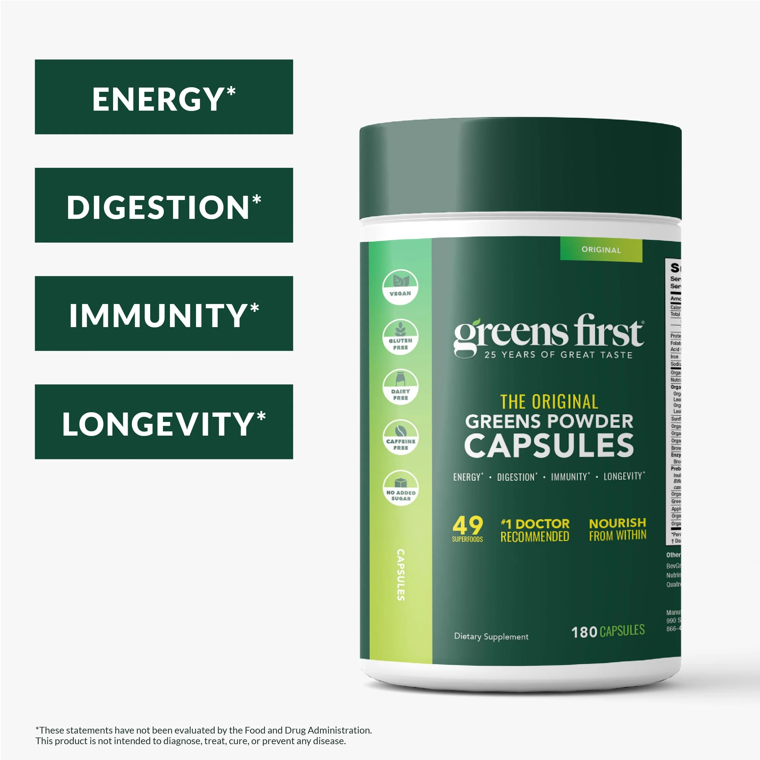 Greens First Phytonutrient Capsules – 54 Superfoods, Organic Fruits & Veggies, Probiotics & Digestive Enzymes – 180 Capsules - Image 3