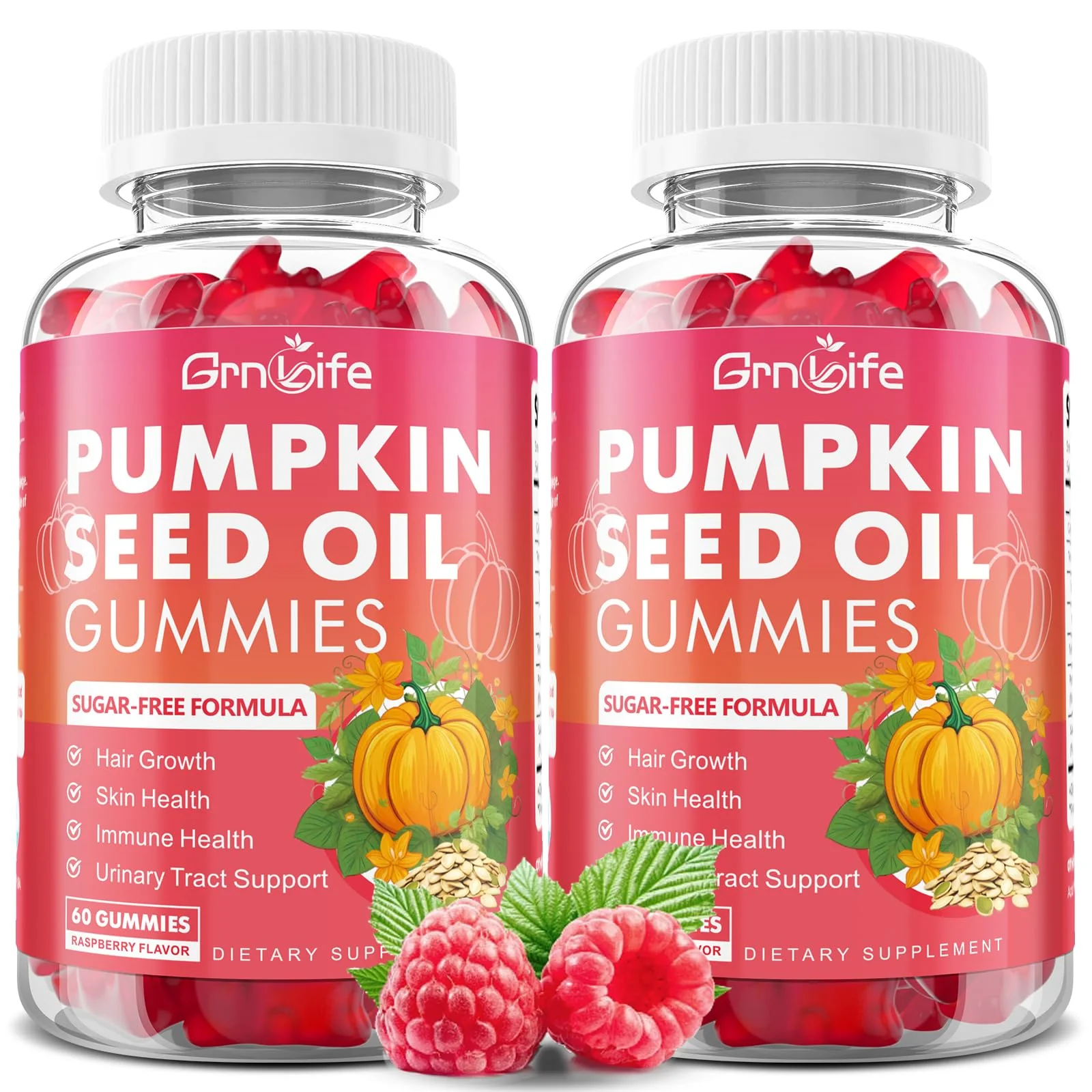 GrnLife Pumpkin Seed Oil Gummies with Saw Palmetto - 2 Pack, Raspberry, 120 Count