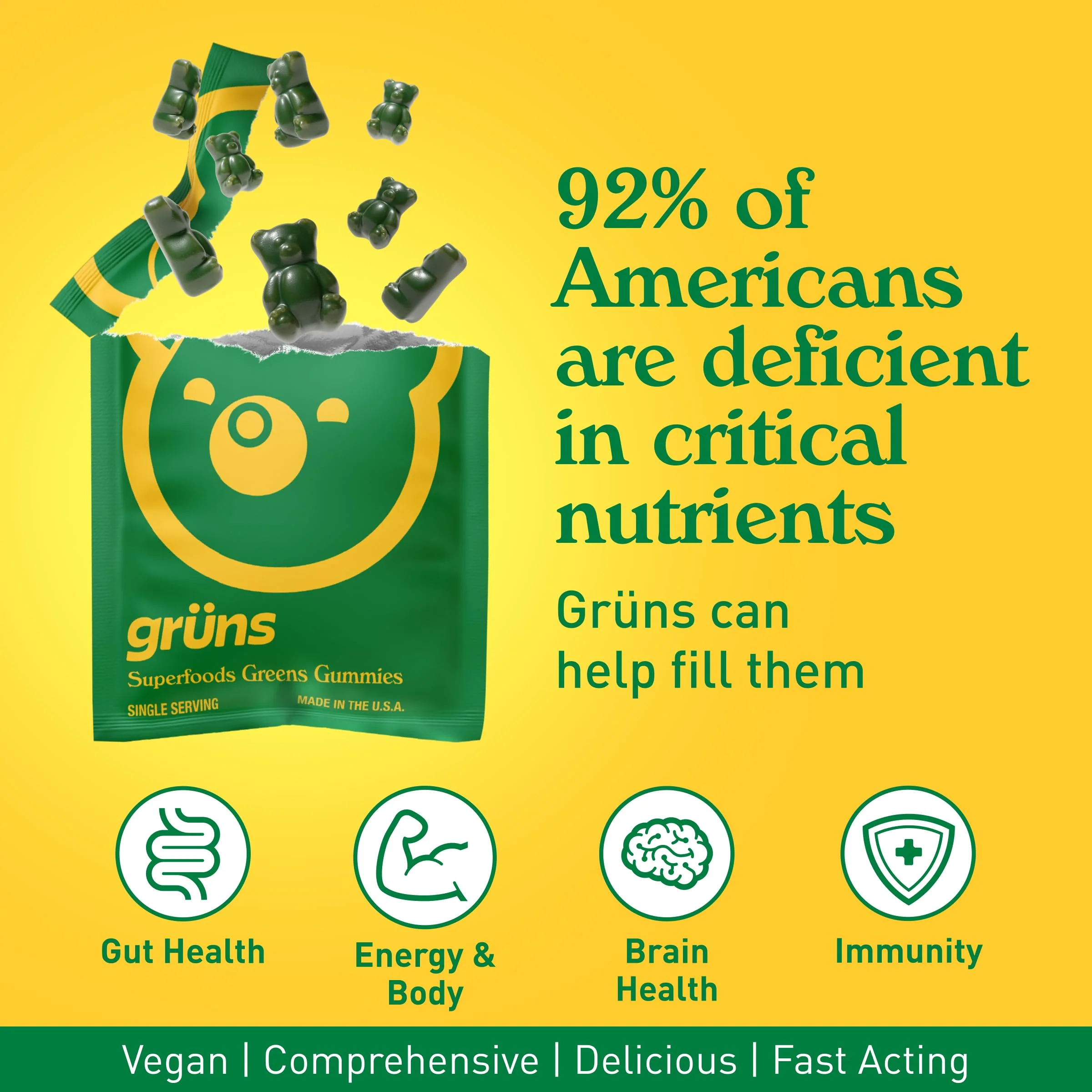 Grüns Adult Sugar-Free Super Greens Gummies – Multivitamin with 60+ Ingredients, 28 Daily Packets - Image 4
