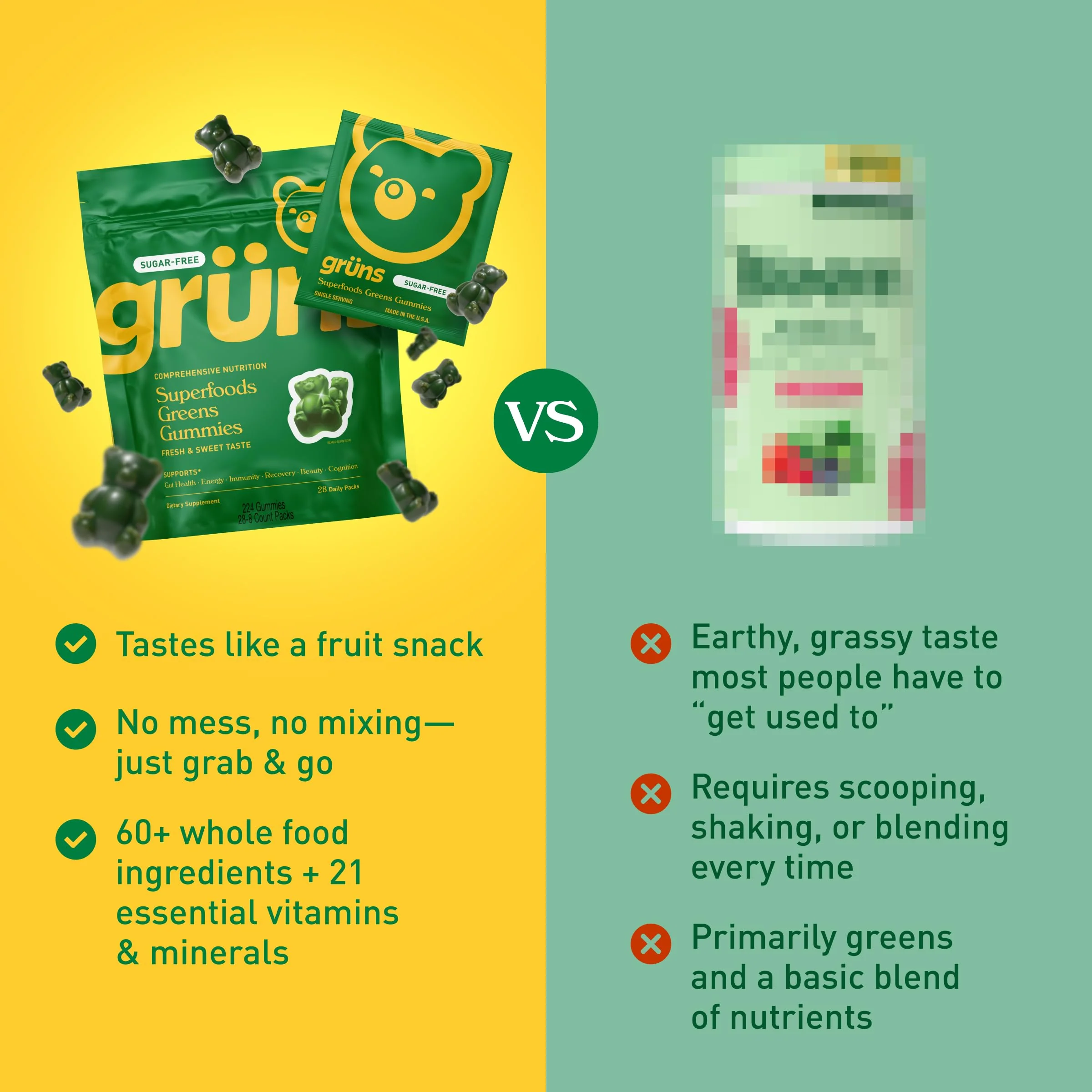 Grüns Adult Sugar-Free Super Greens Gummies – Multivitamin with 60+ Ingredients, 28 Daily Packets - Image 6