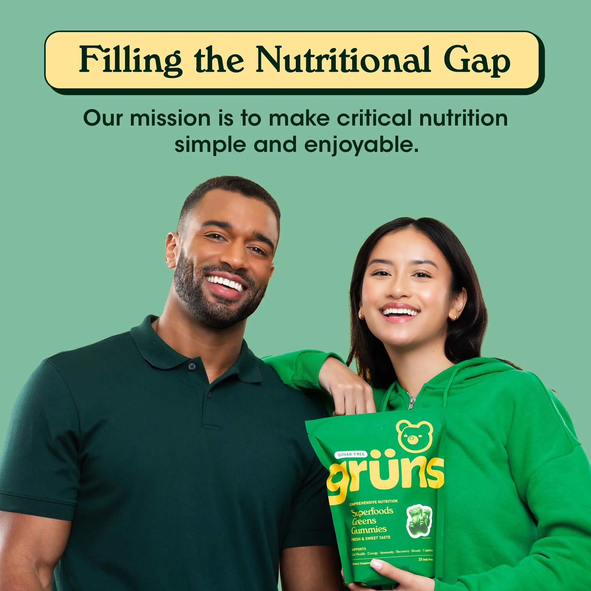Grüns Adult Sugar-Free Super Greens Gummies – Multivitamin with 60+ Ingredients, 28 Daily Packets - Image 9