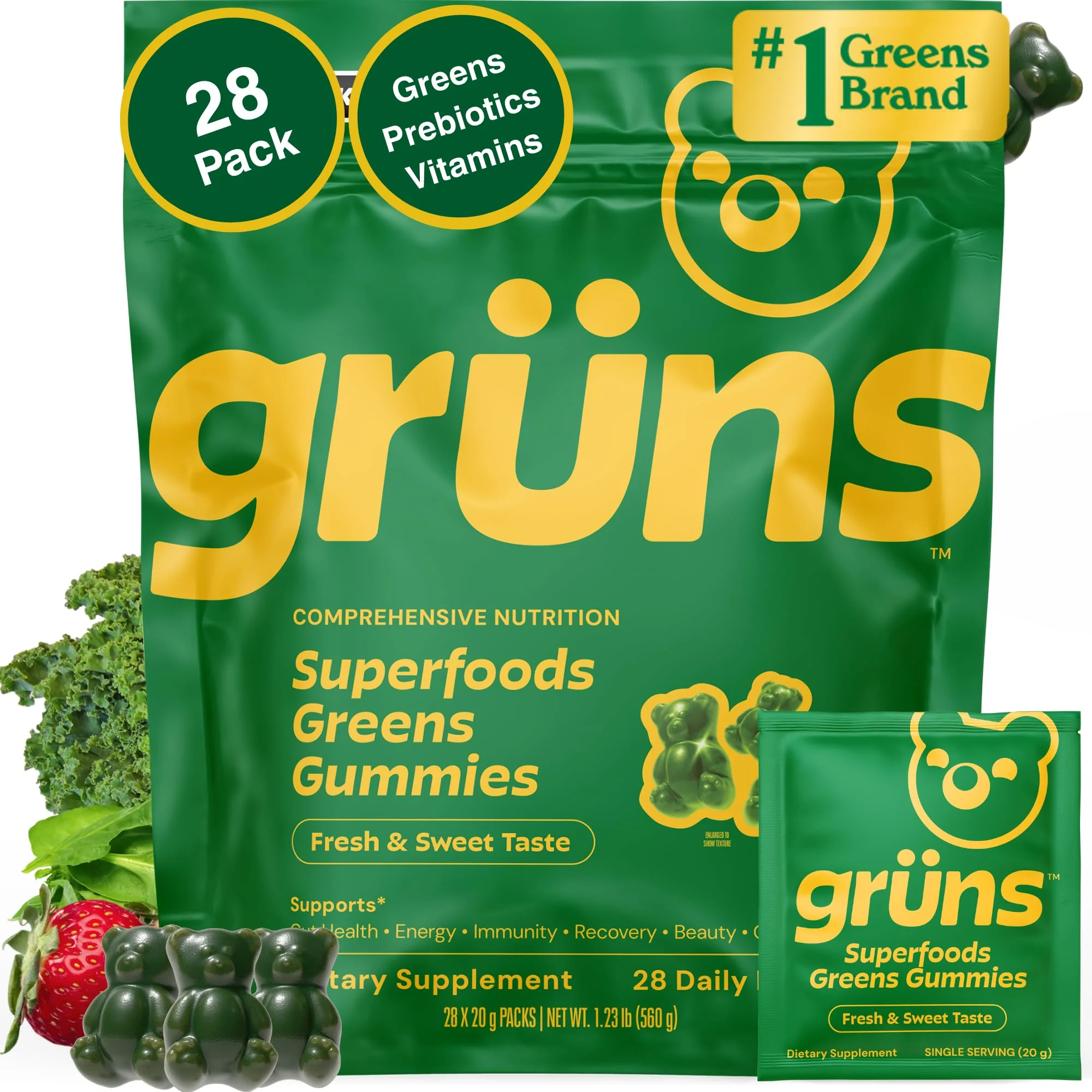 Grüns Adults Super Greens Multivitamin Gummies – 60+ Nutrients, 6g Fiber, 28 Pack - Image 10