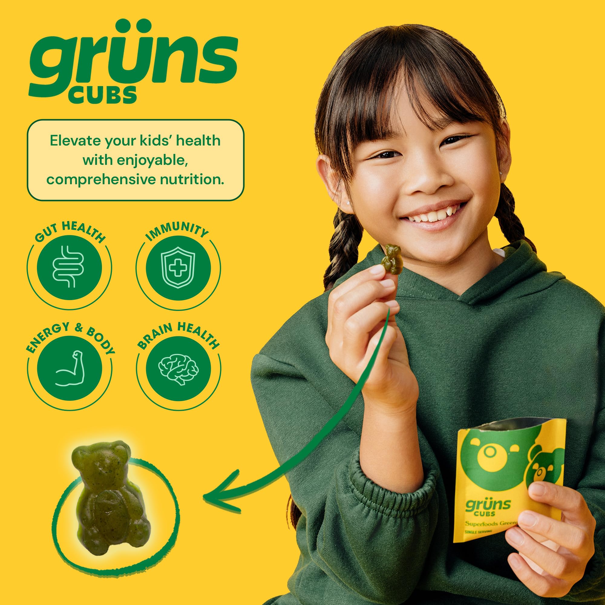 Grüns Kids Multivitamin Gummies – 20+ Vitamins & Minerals, Super Greens with Spirulina & Prebiotics | 28ct - Image 12