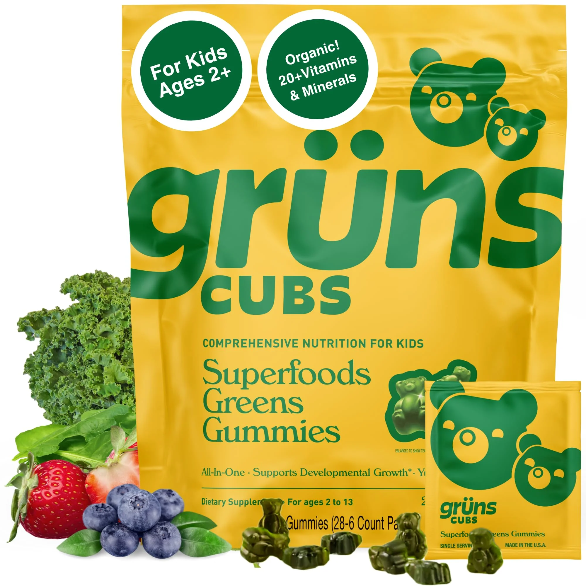 Grüns Kids Multivitamin Gummies – 20+ Vitamins & Minerals, Super Greens with Spirulina & Prebiotics | 28ct - Image 16