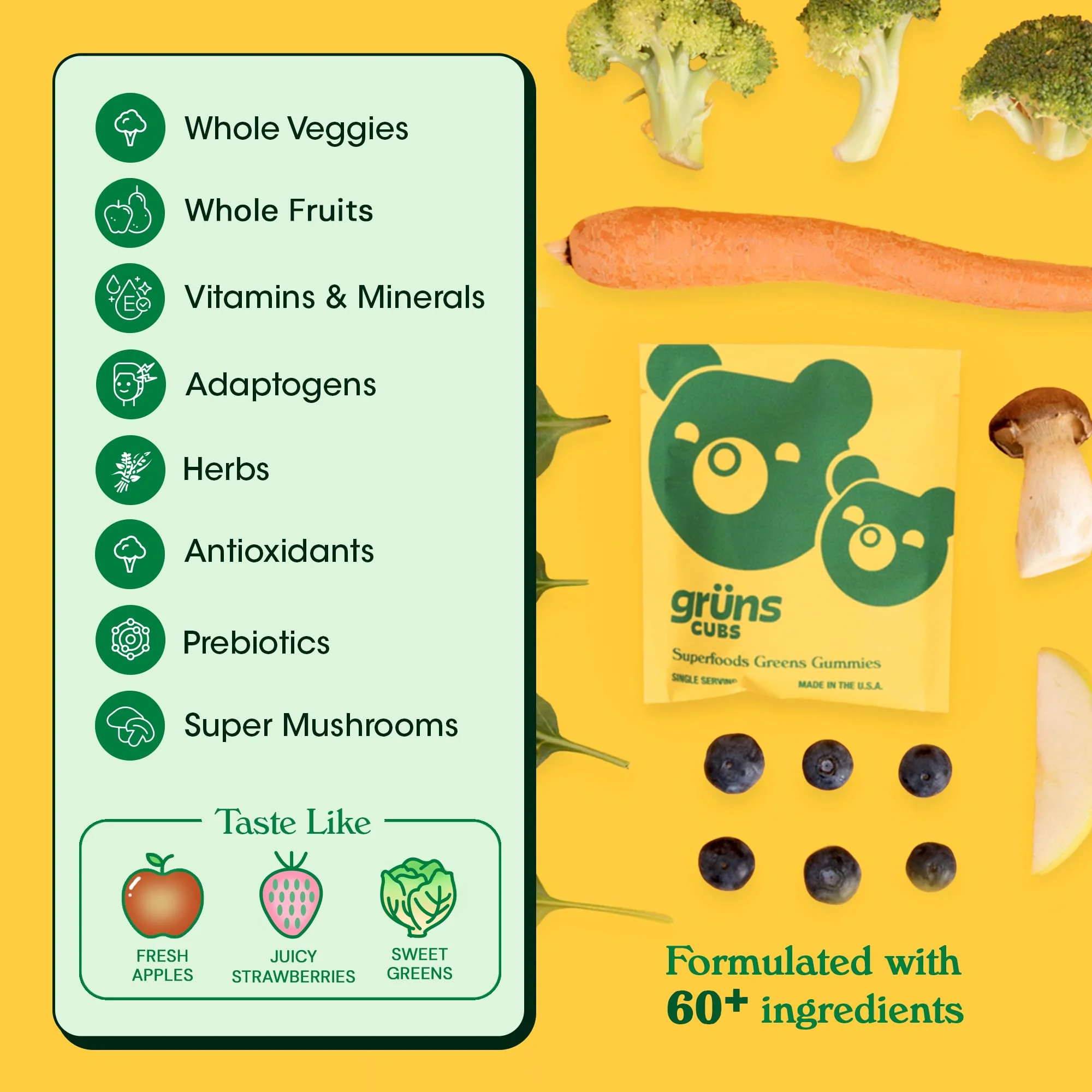 Grüns Kids Multivitamin Gummies – 20+ Vitamins & Minerals, Super Greens with Spirulina & Prebiotics | 28ct - Image 17