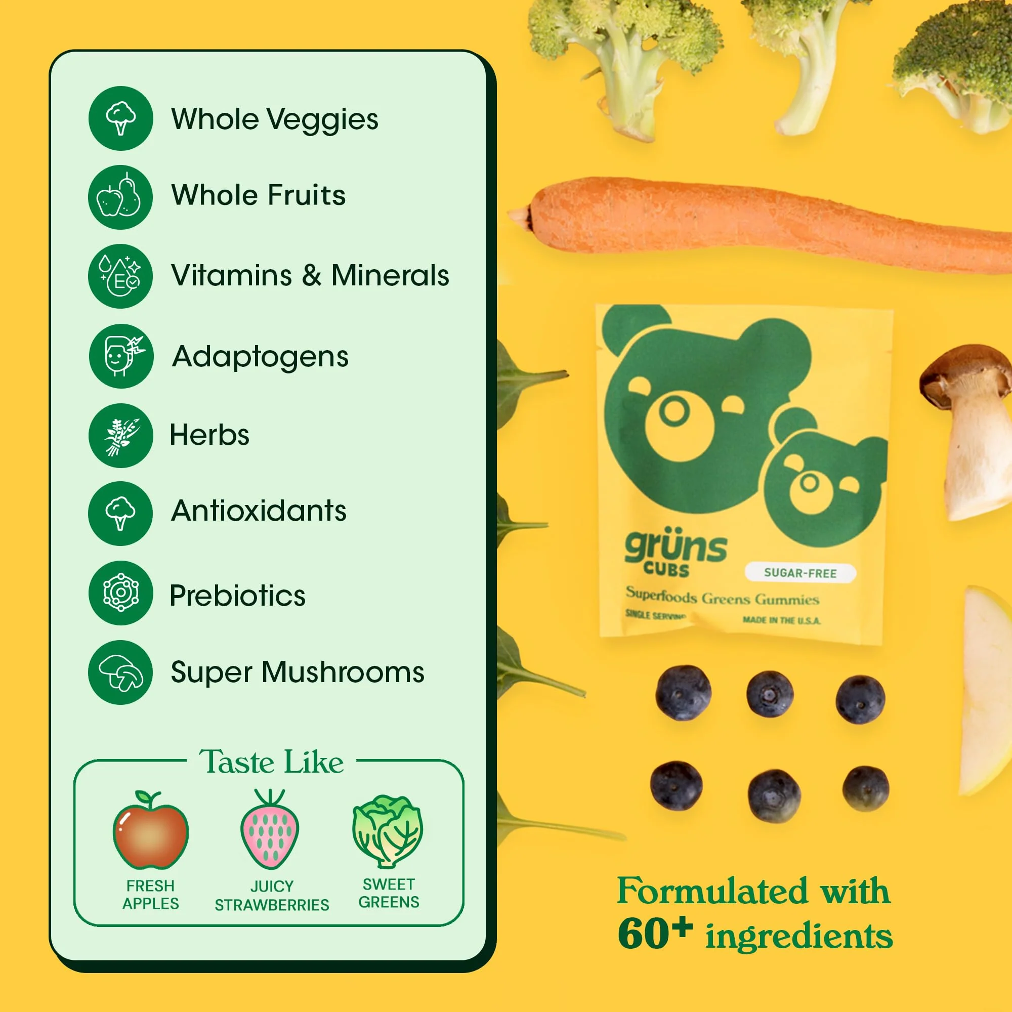 Grüns Multivitamin for Kids – Sugar-Free Super Greens Gummies, 20+ Vitamins & 60 Ingredients, 28 ct - Image 17