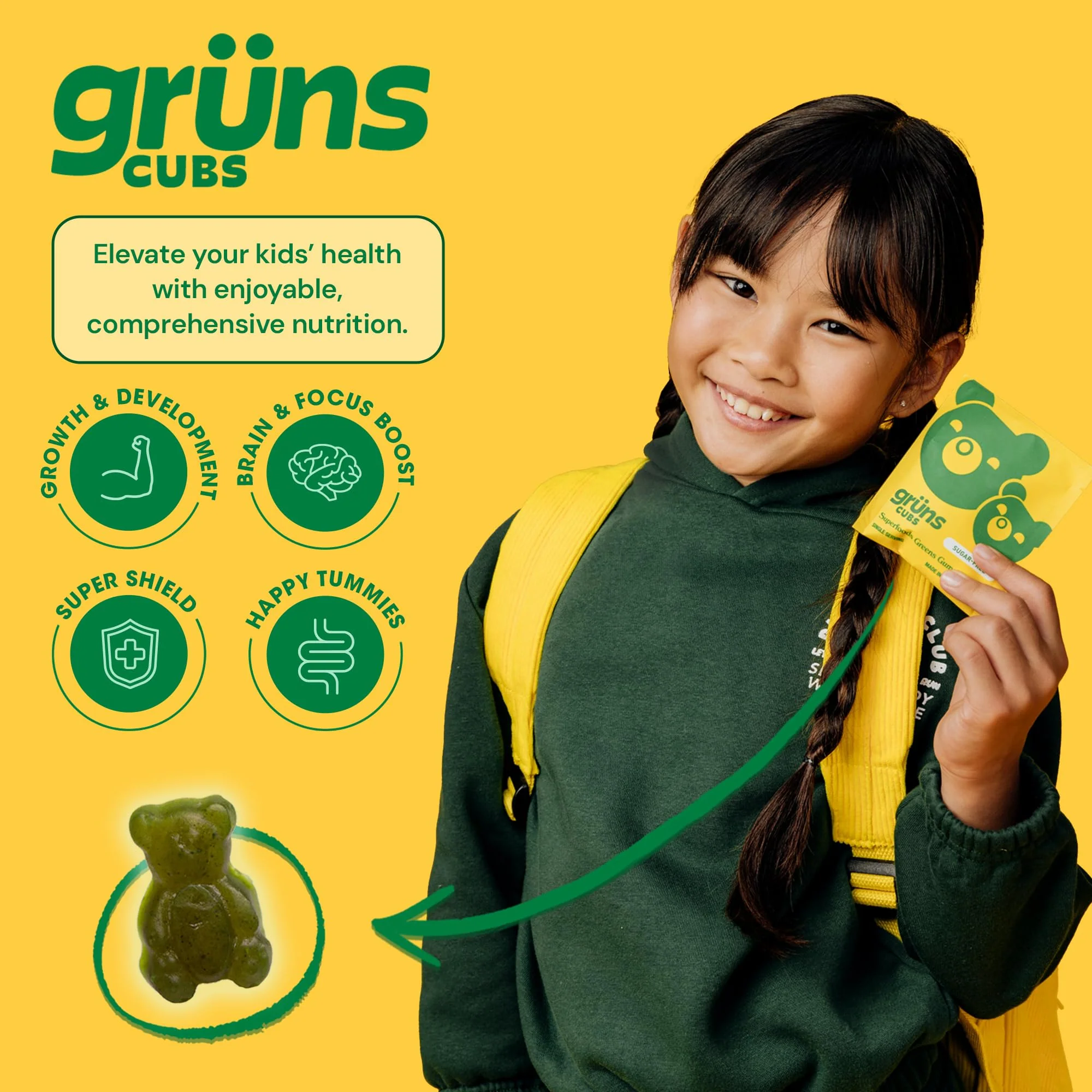 Grüns Multivitamin for Kids – Sugar-Free Super Greens Gummies, 20+ Vitamins & 60 Ingredients, 28 ct - Image 4