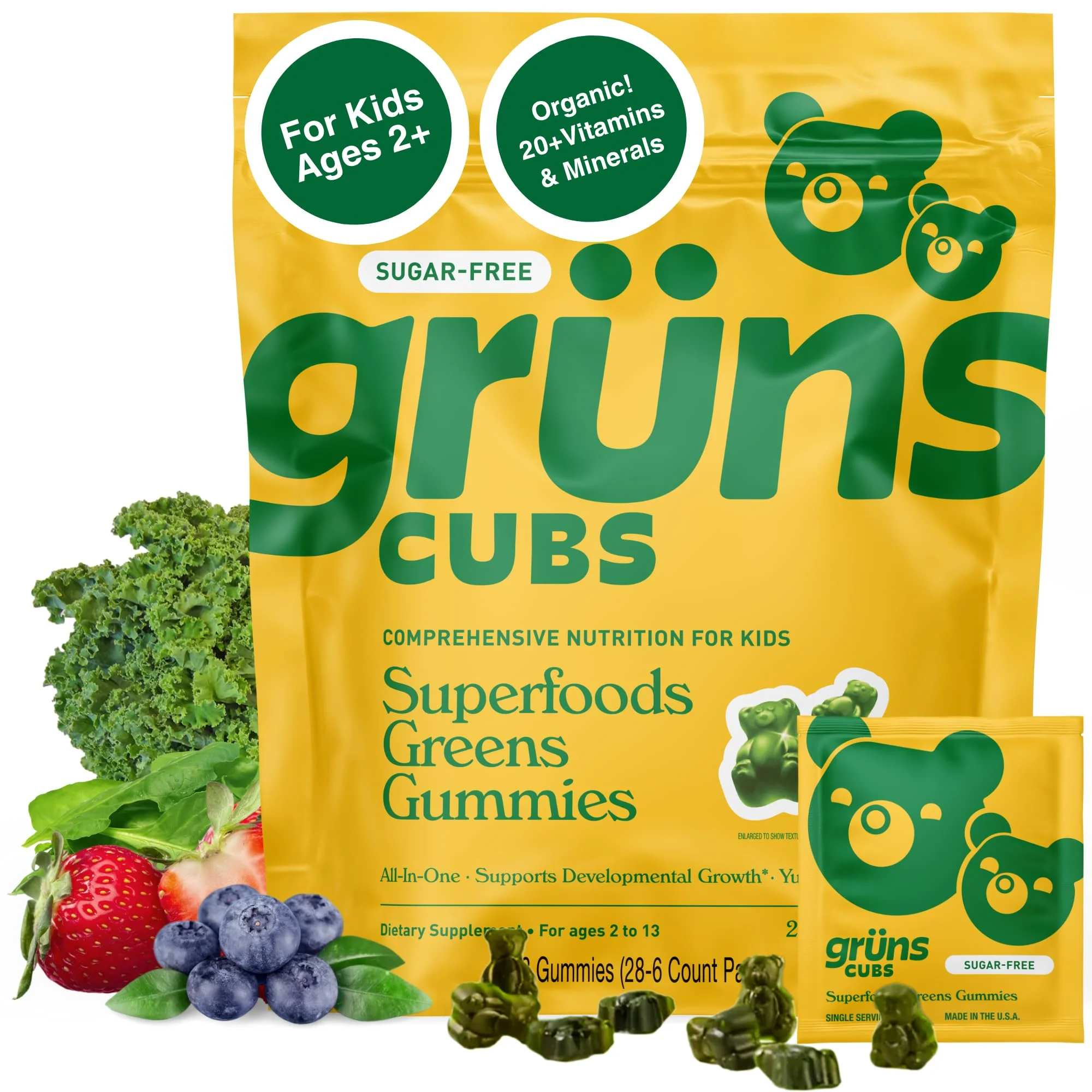 Grüns Multivitamin for Kids – Sugar-Free Super Greens Gummies, 20+ Vitamins & 60 Ingredients, 28 ct - Image 9